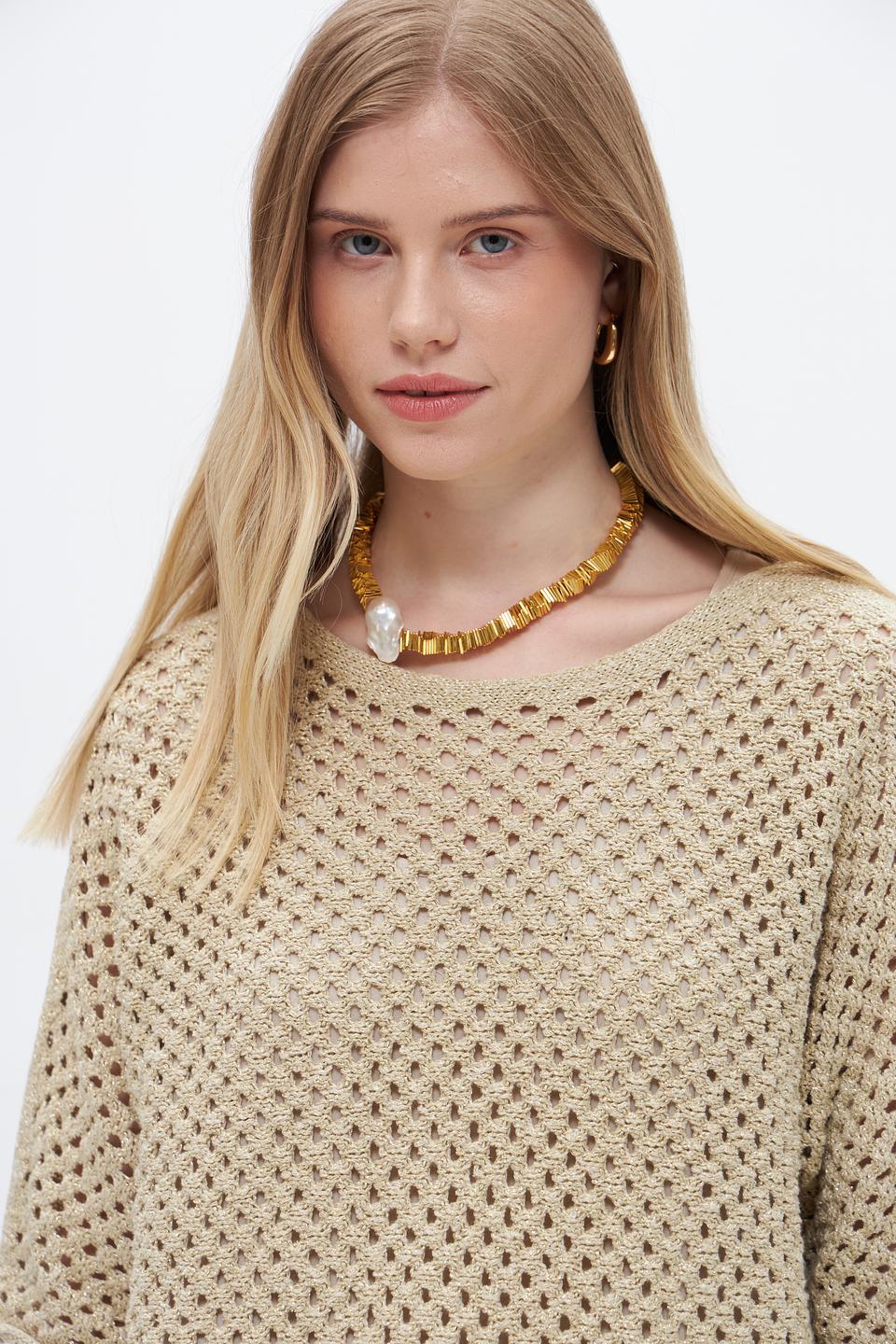 Пуловер Oui ажурный бежевый