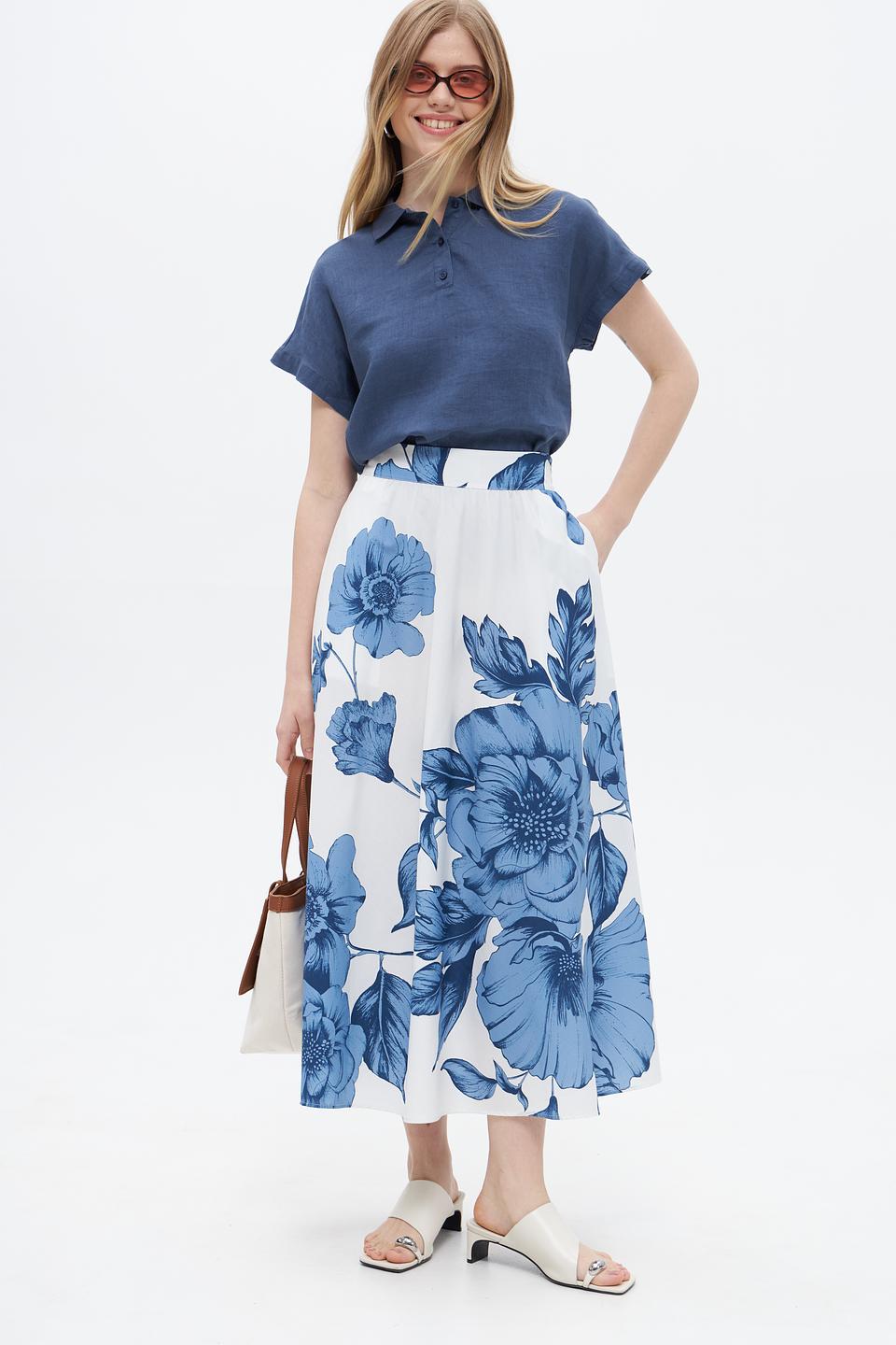 Блуза Oui из льна, синяя