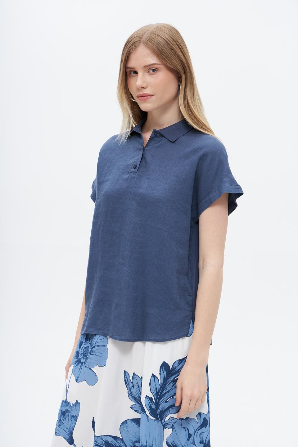 Блуза Oui из льна, синяя