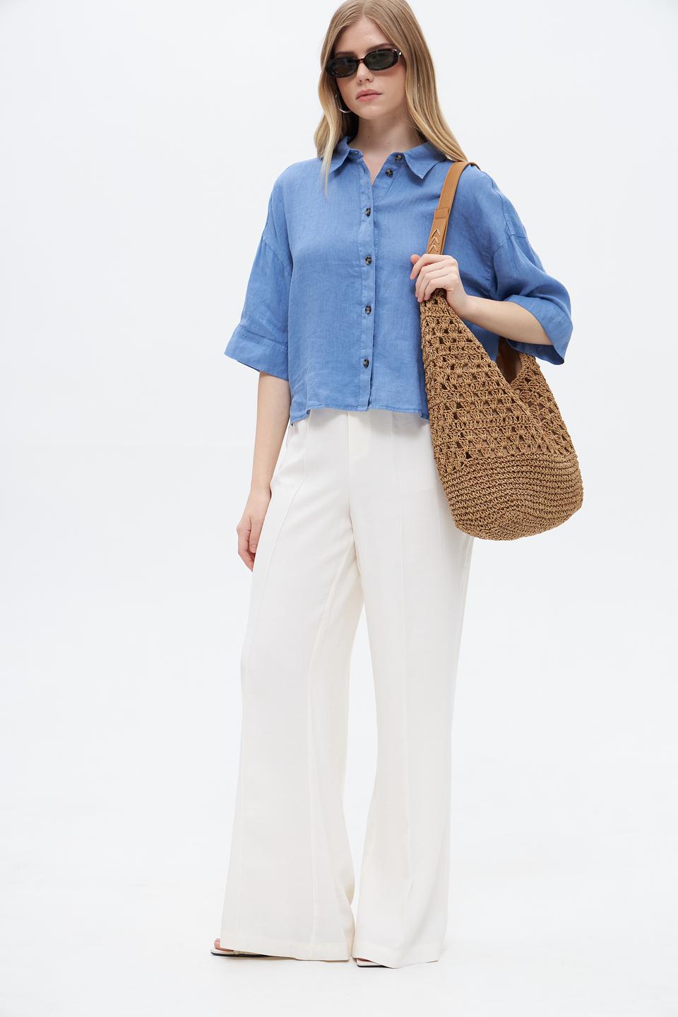 Блуза Oui из льна голубая