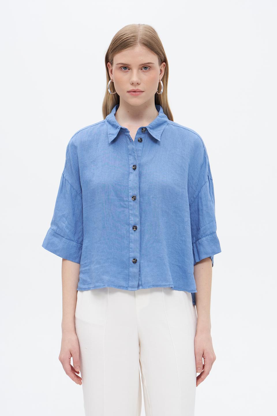 Блуза Oui из льна голубая