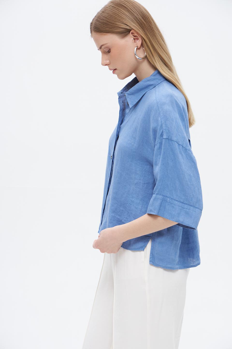 Блуза Oui из льна голубая