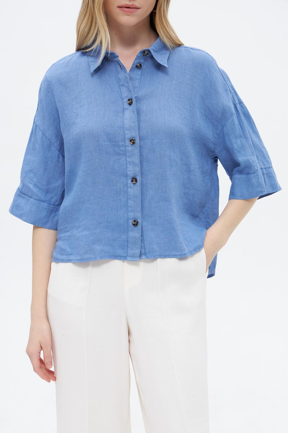 Блуза Oui из льна голубая