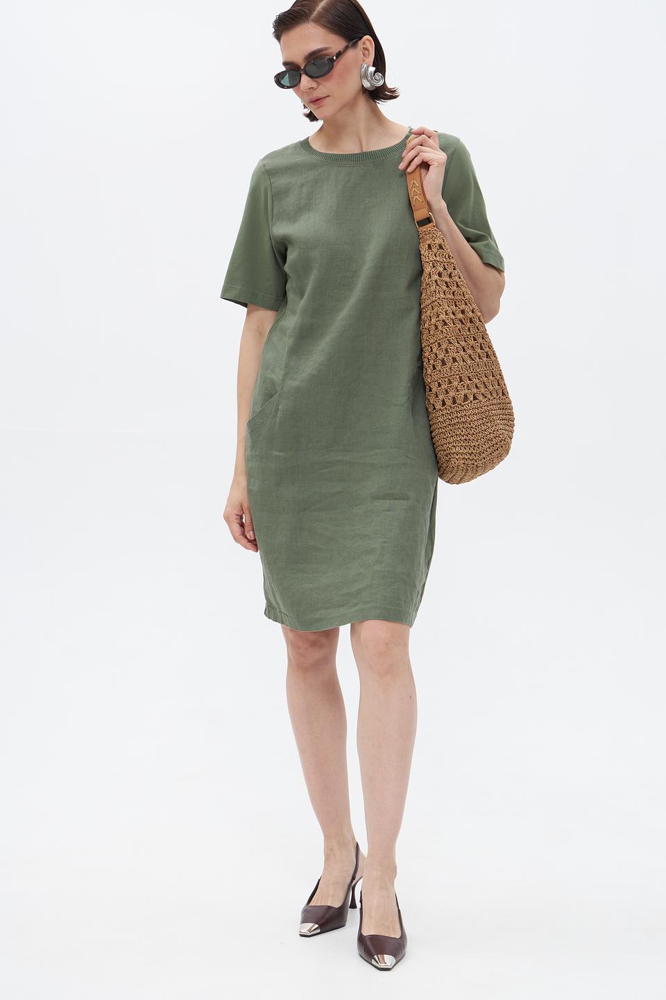 Платье Oui из льна оливковое