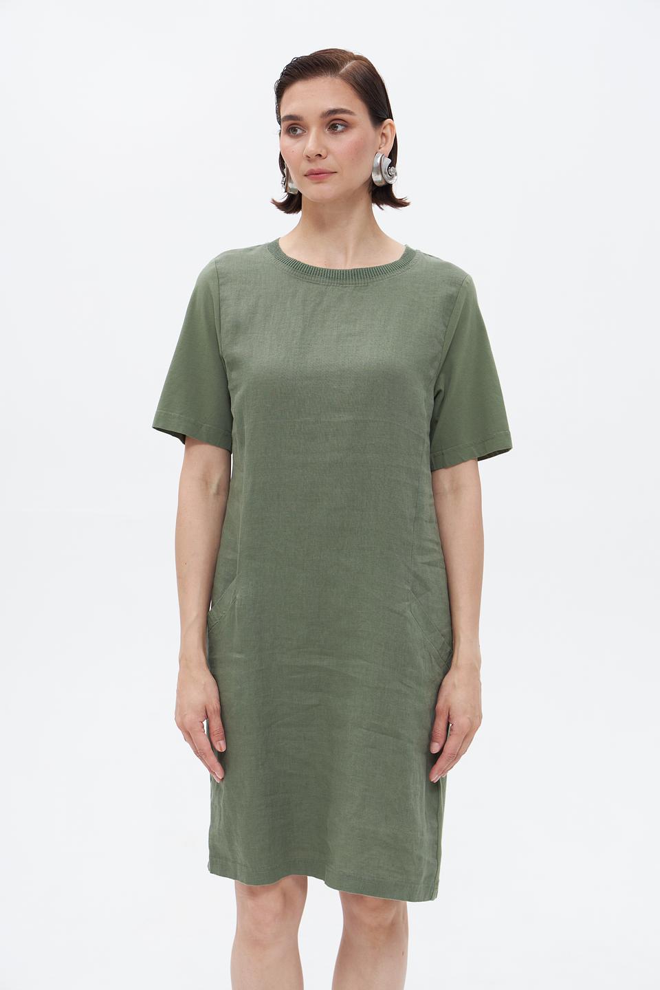 Платье Oui из льна оливковое
