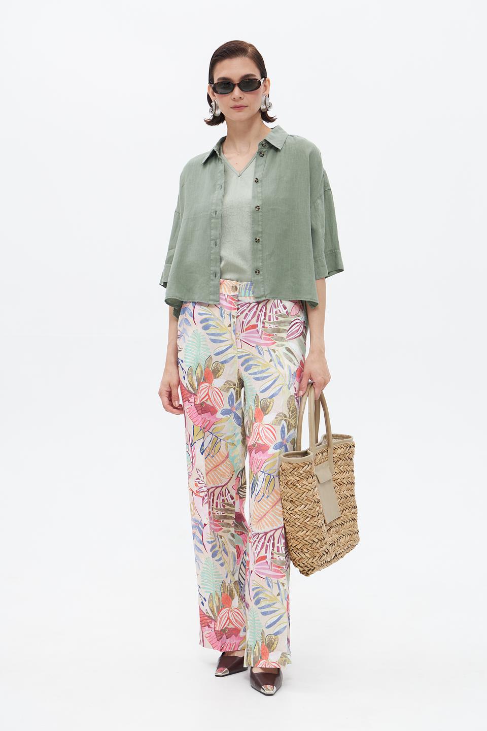 Блуза Oui из льна хаки