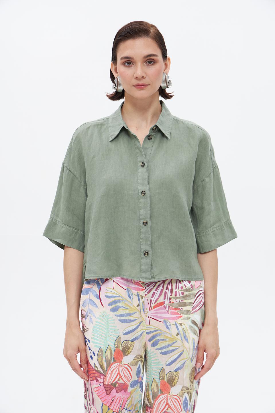 Блуза Oui из льна хаки