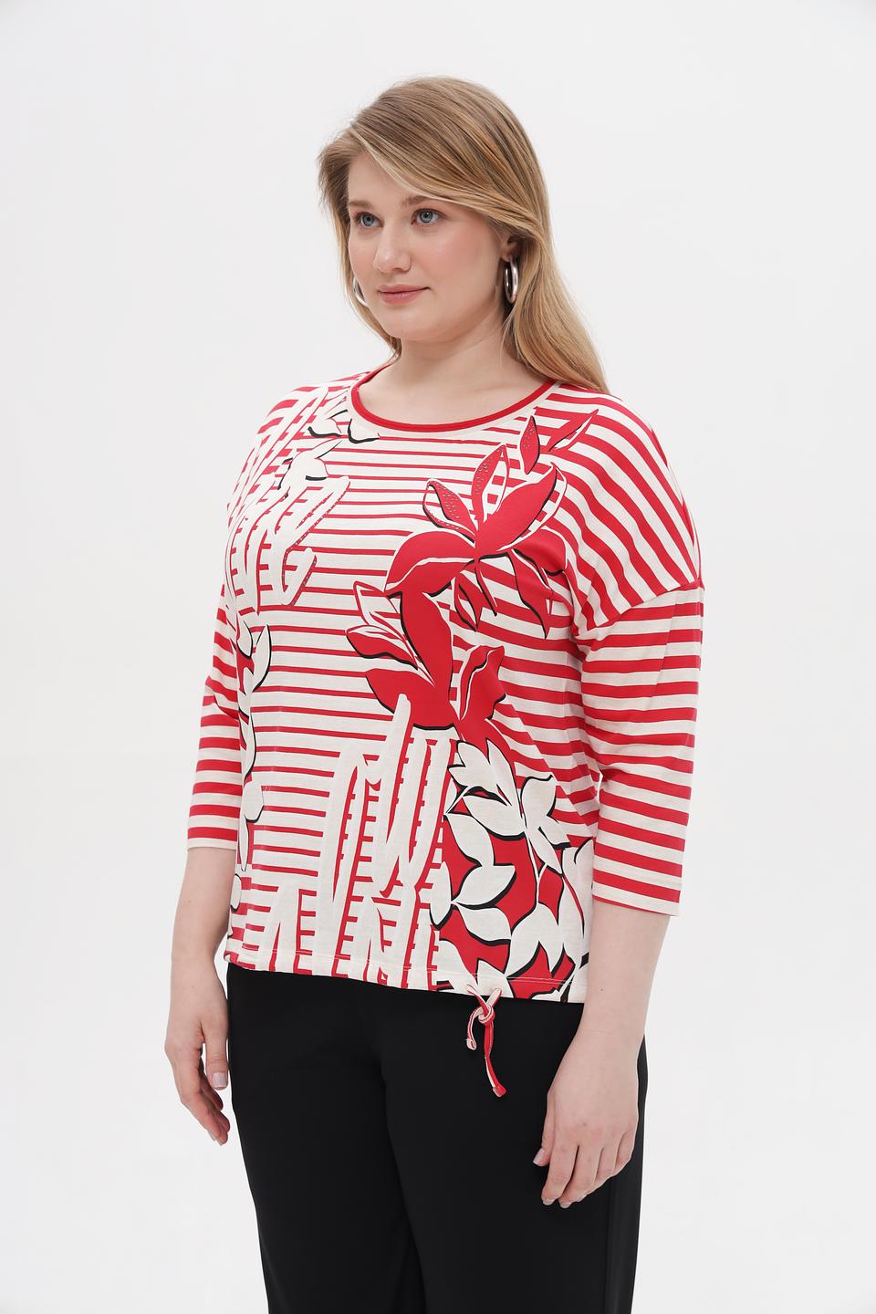 Блуза Olsen в полоску с цветами