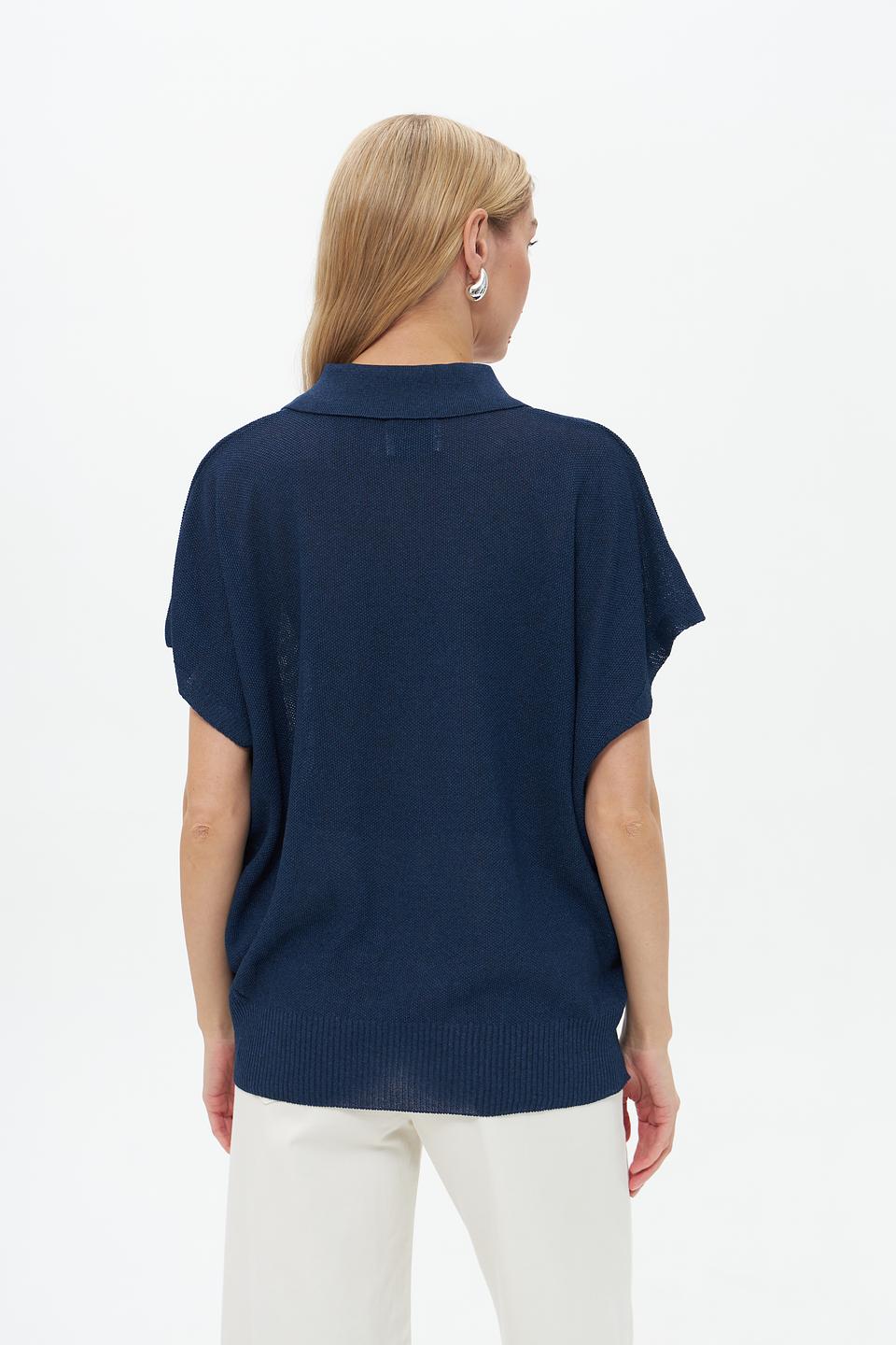 Пуловер Croche с воротником-поло тёмно-синий