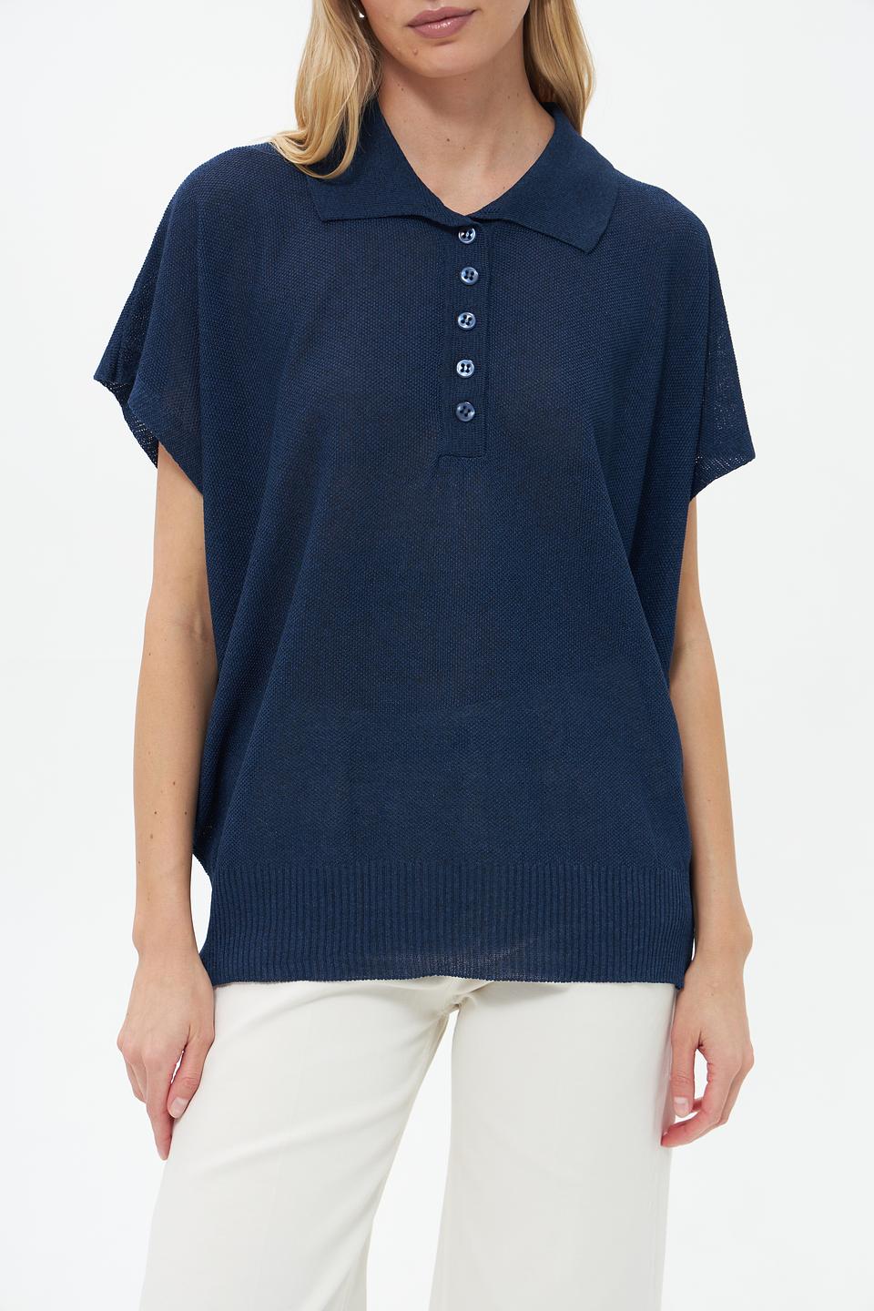 Пуловер Croche с воротником-поло тёмно-синий