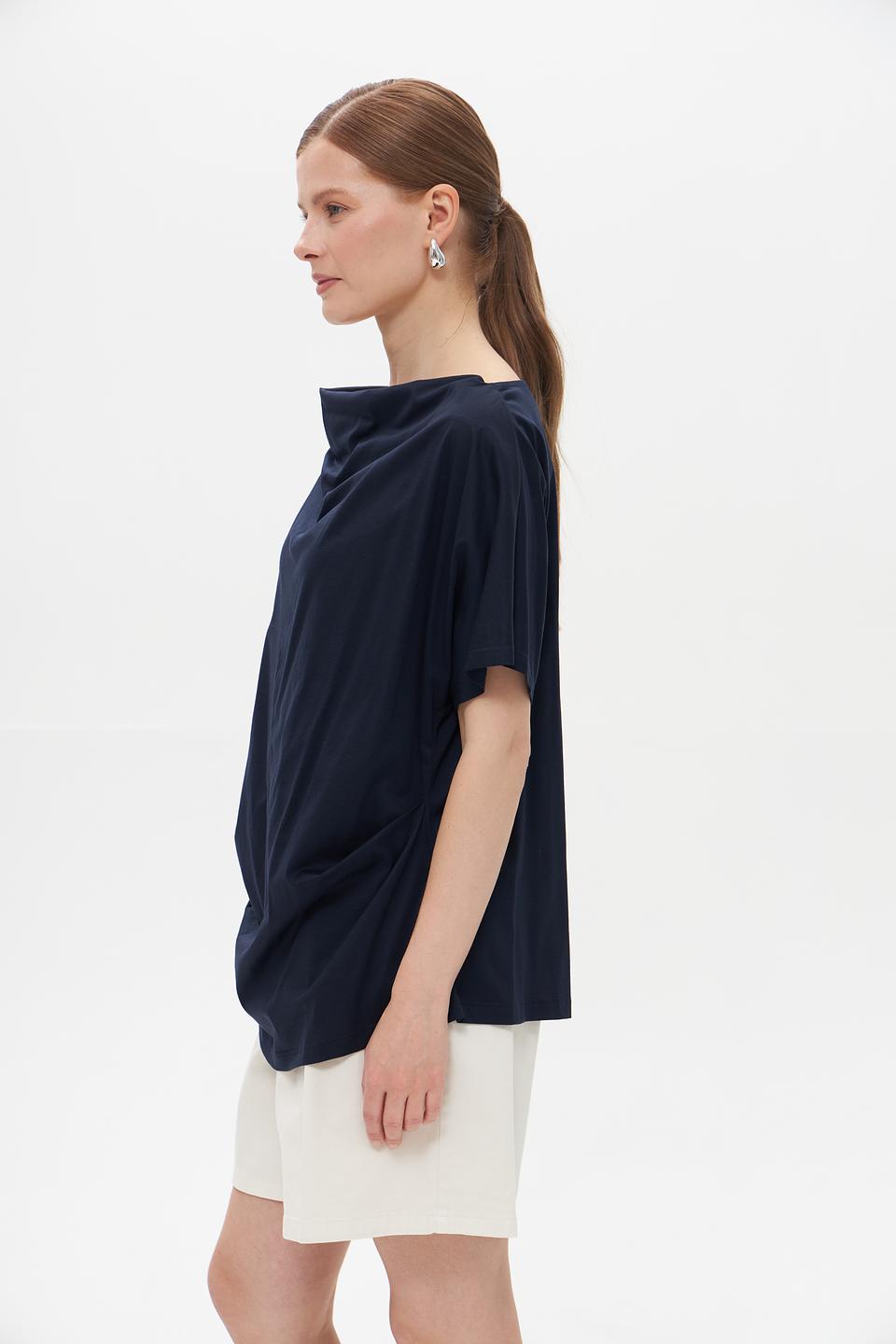 Футболка Croche с драпировкой темно-синяя