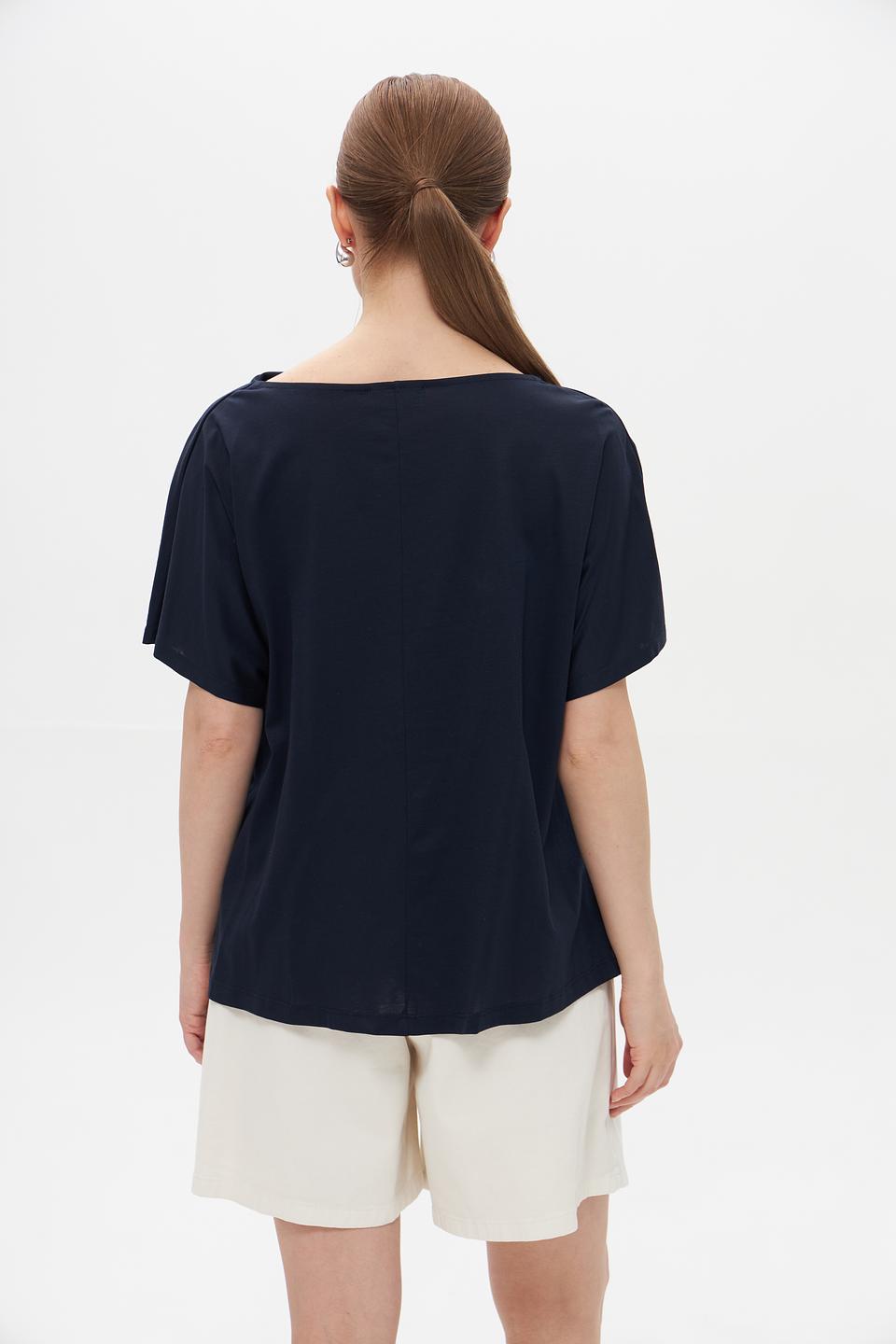 Футболка Croche с драпировкой темно-синяя