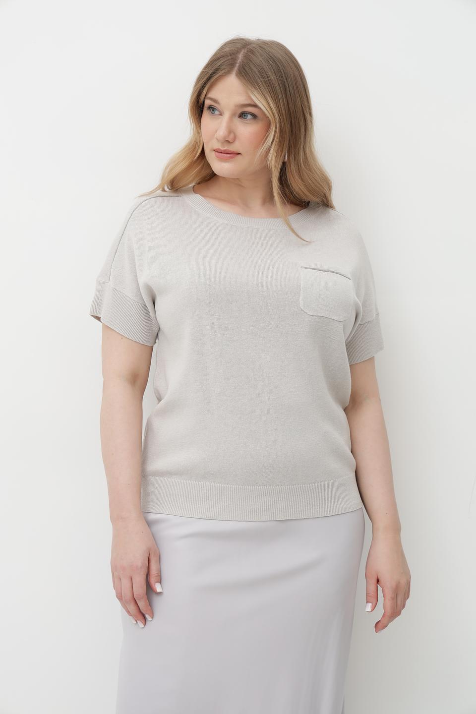 Пуловер Lebek с карманом бежевый