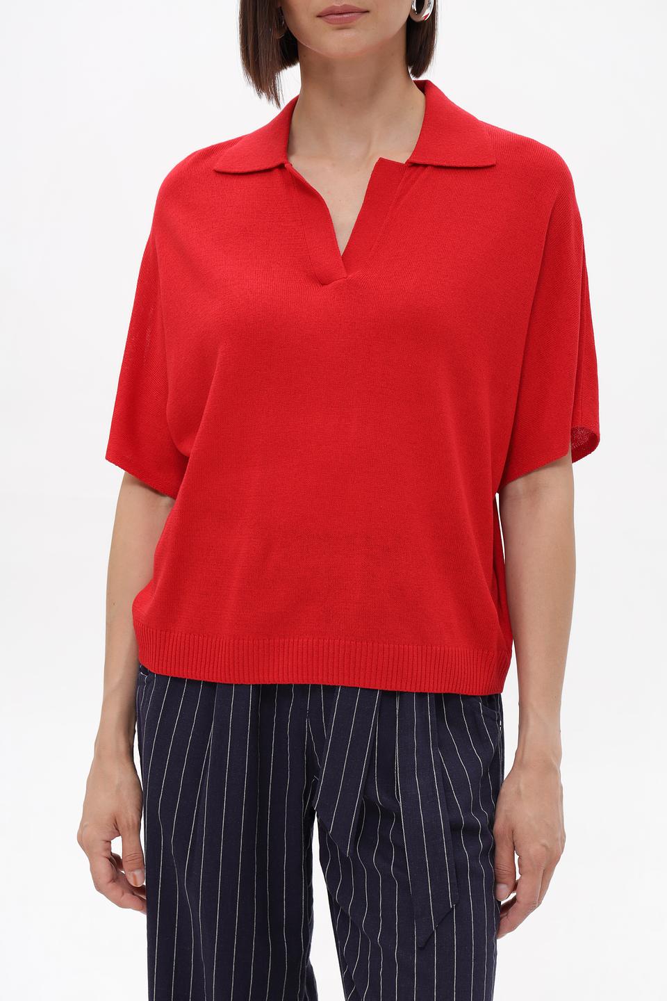 Пуловер Miss Lagotte с воротником-поло красный