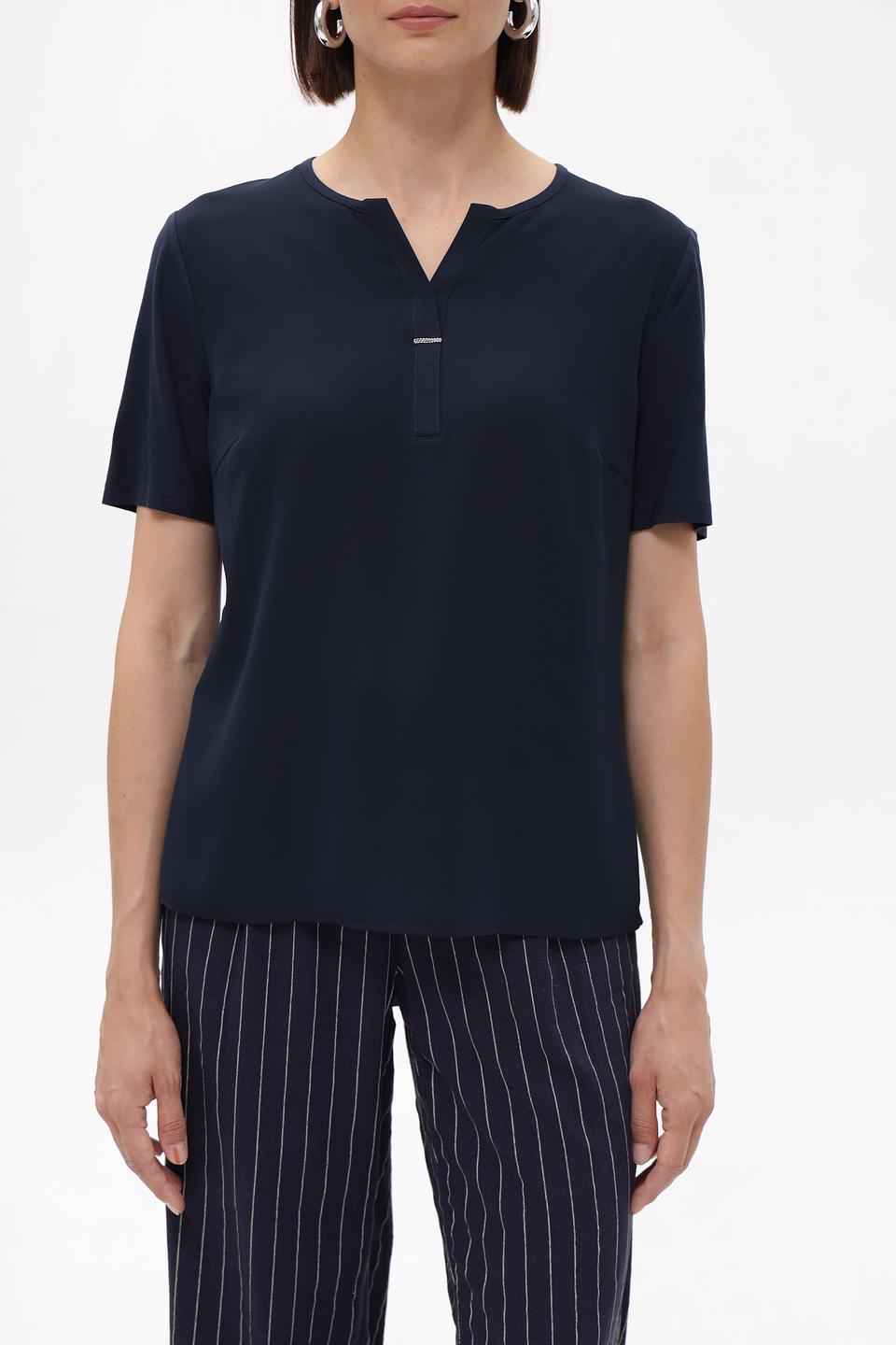 Блузка Frank Walder темно-синяя с V-образным вырезом