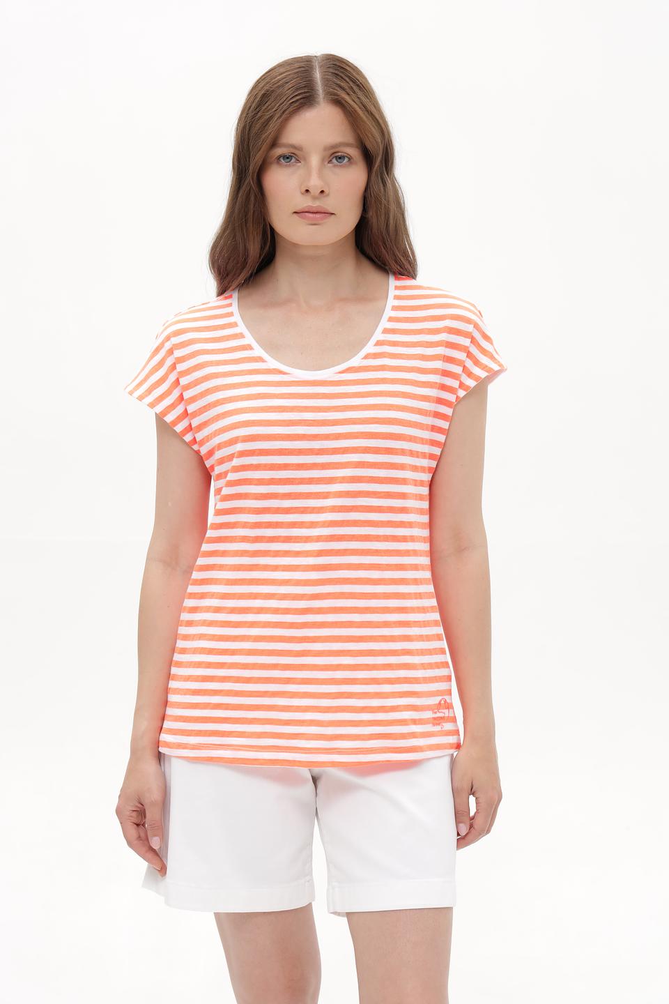 Футболка Time Zone в полоску персиковую