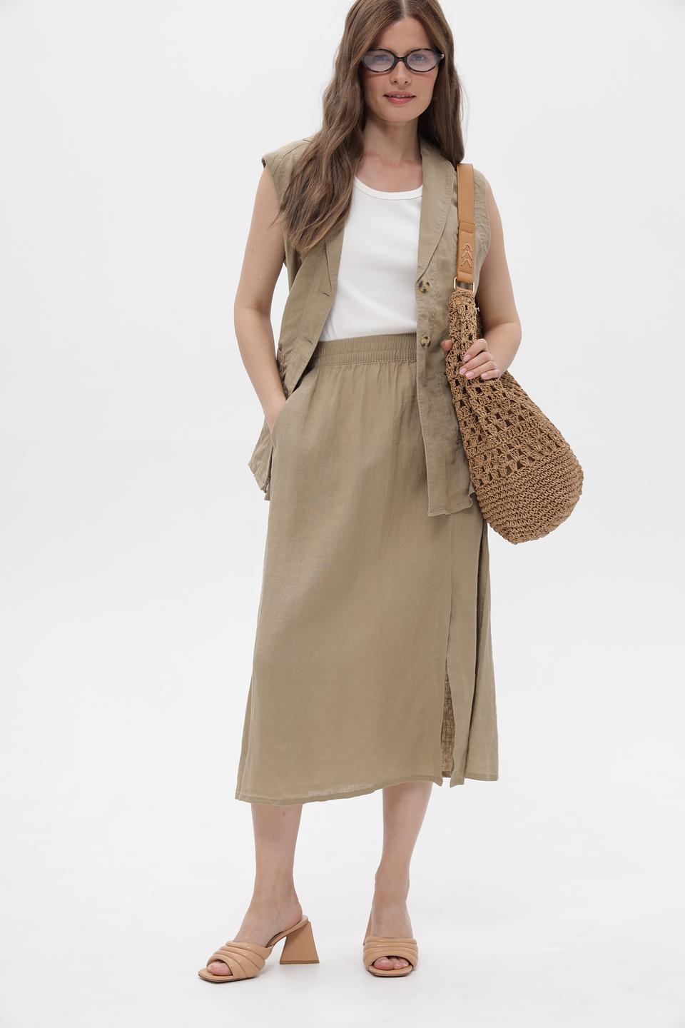 Юбка льняная Lebek бежевая