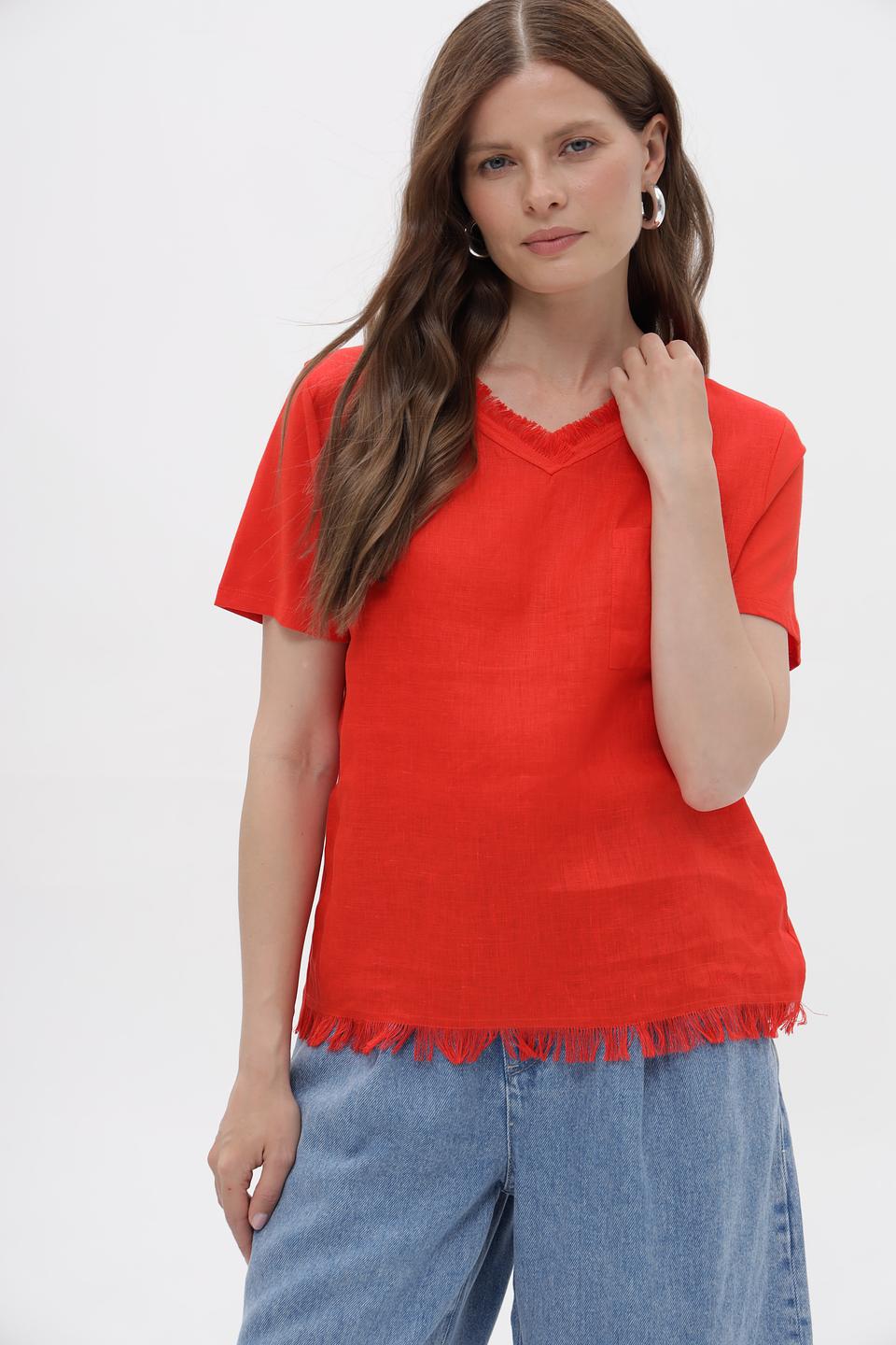 Блузка Marc Cain Collections оранжевая с бахромой