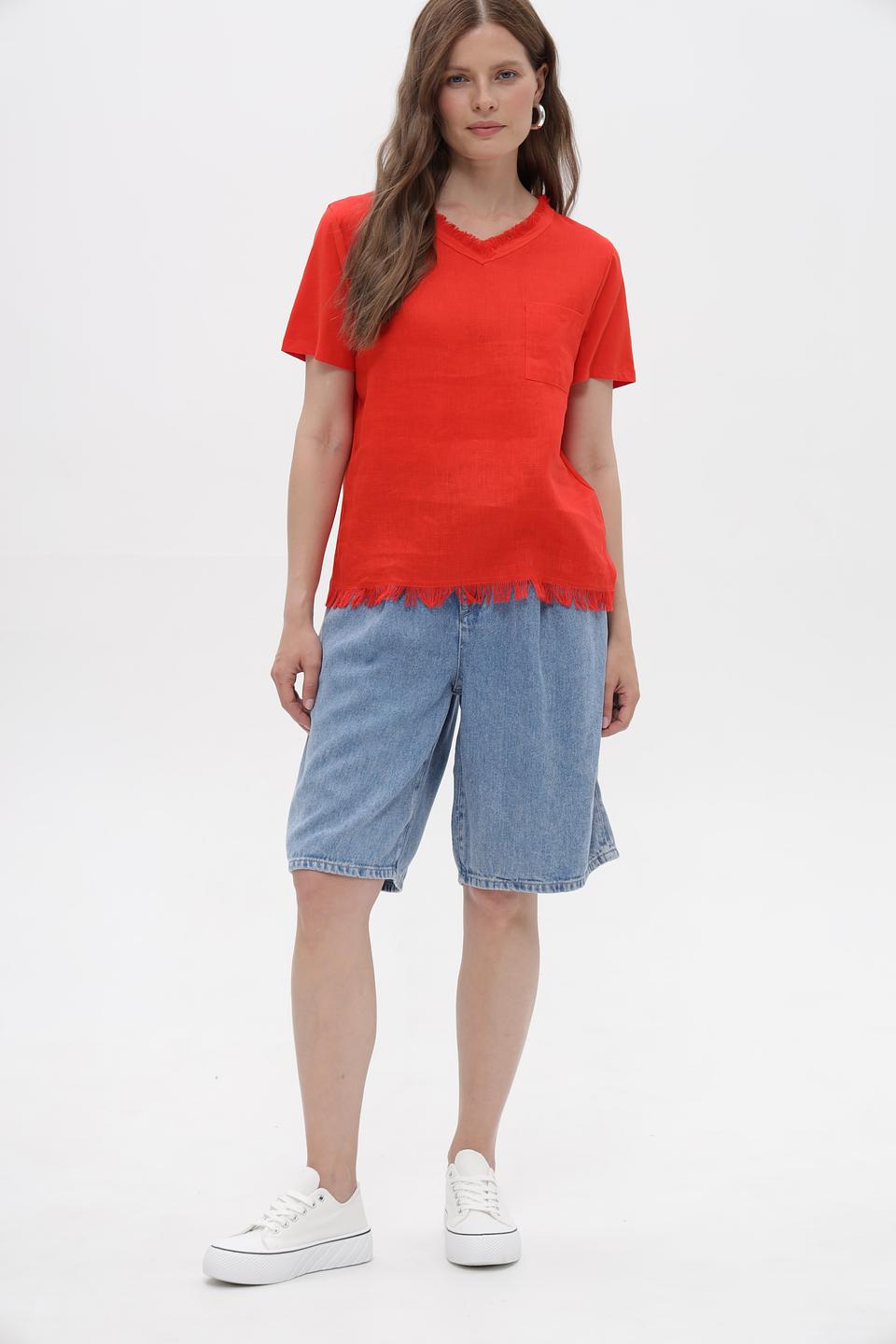 Блузка Marc Cain Collections оранжевая с бахромой