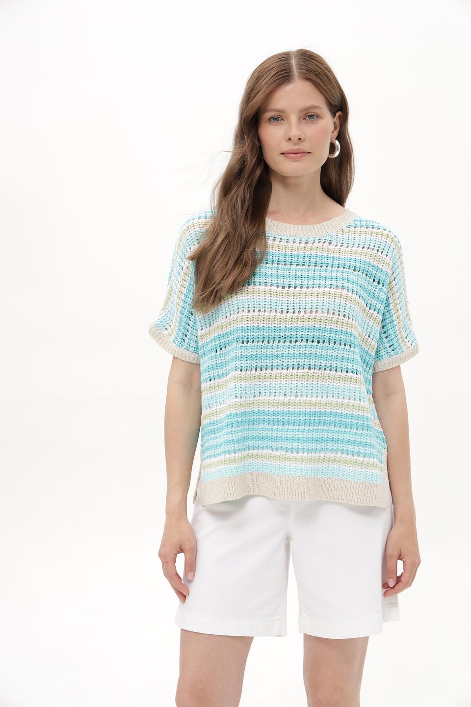 Пуловер Olsen в полоску бирюзовый