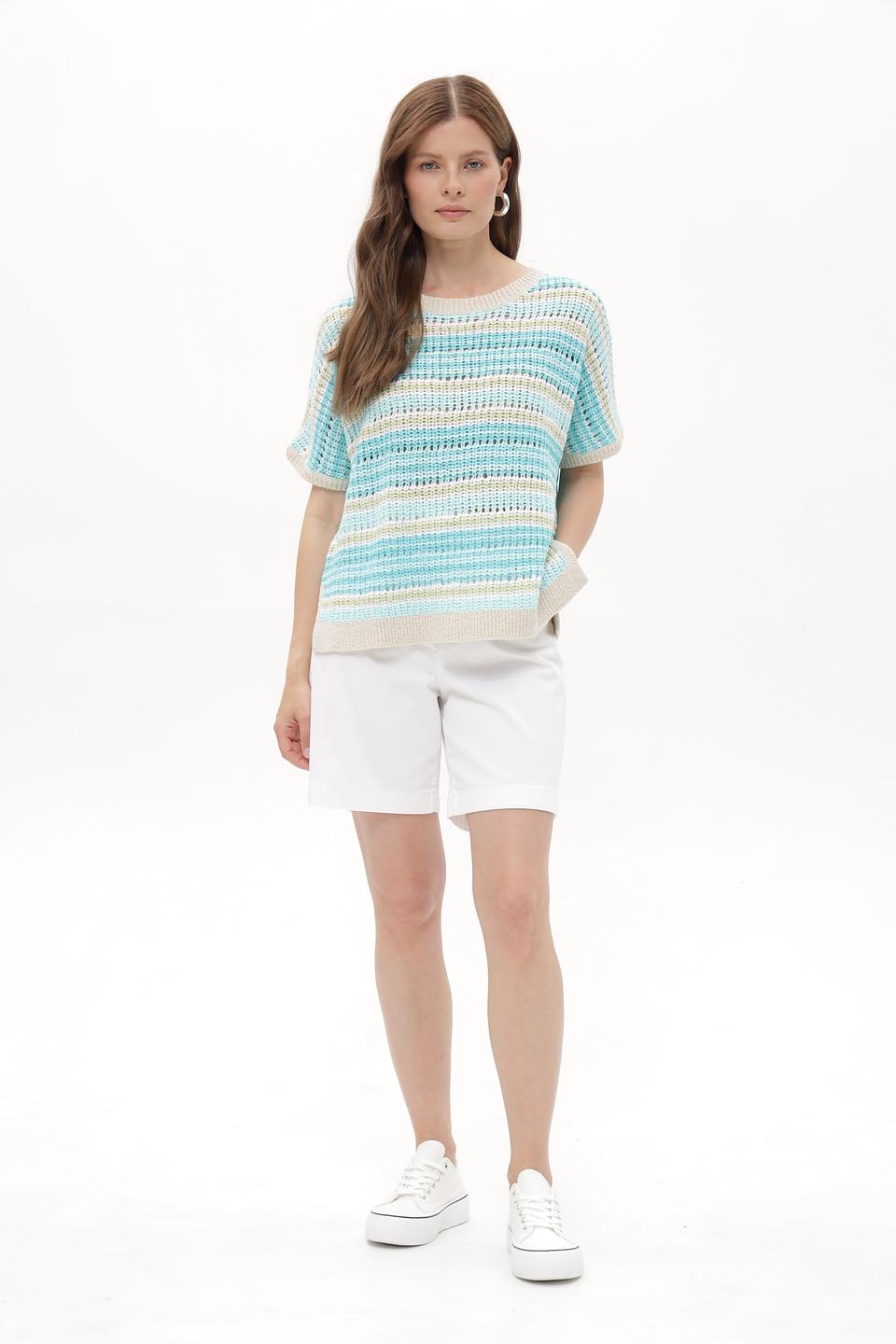 Пуловер Olsen в полоску бирюзовый