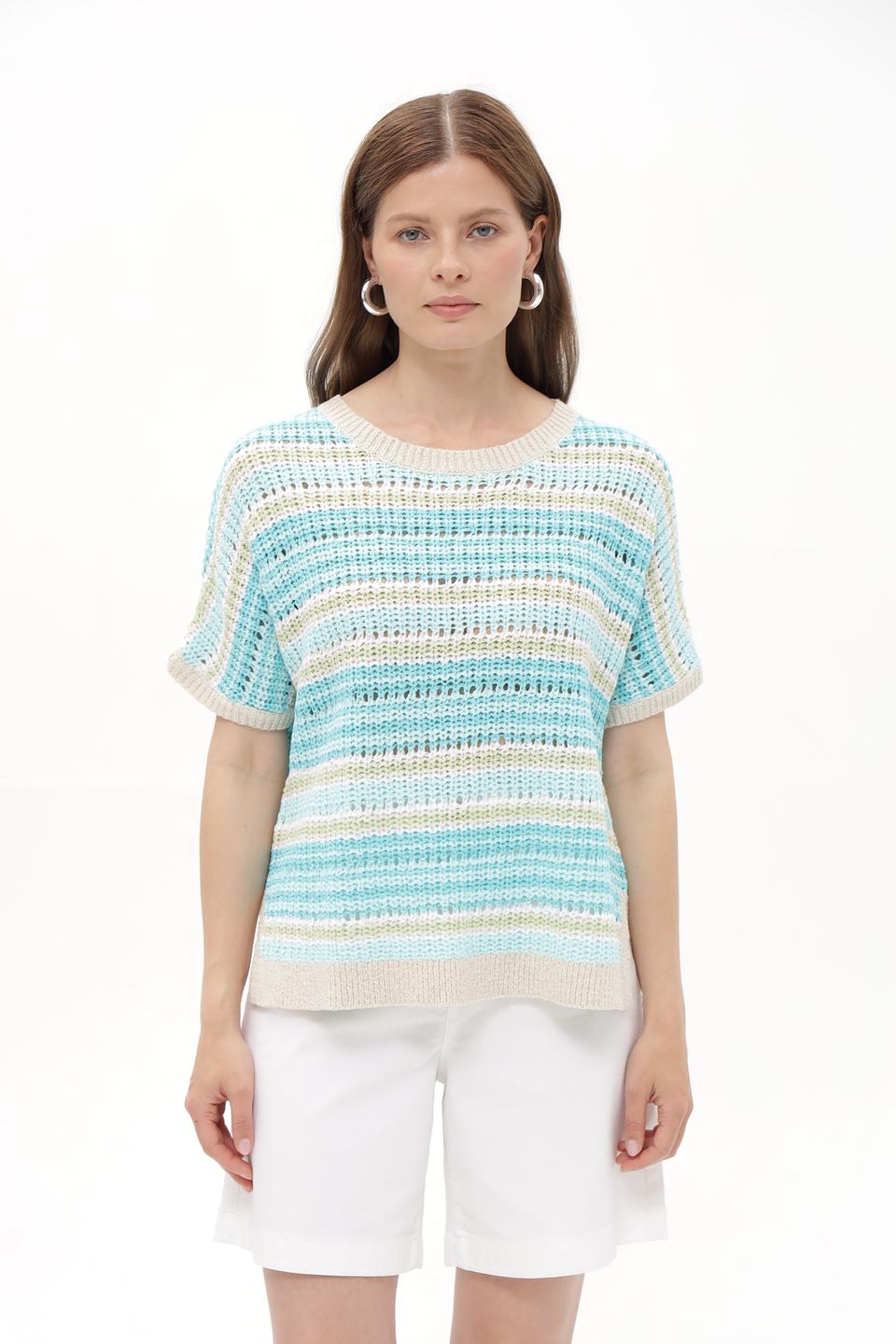 Пуловер Olsen в полоску бирюзовый