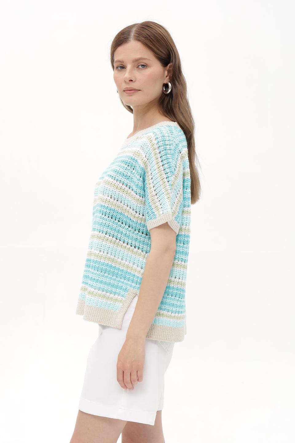 Пуловер Olsen в полоску бирюзовый