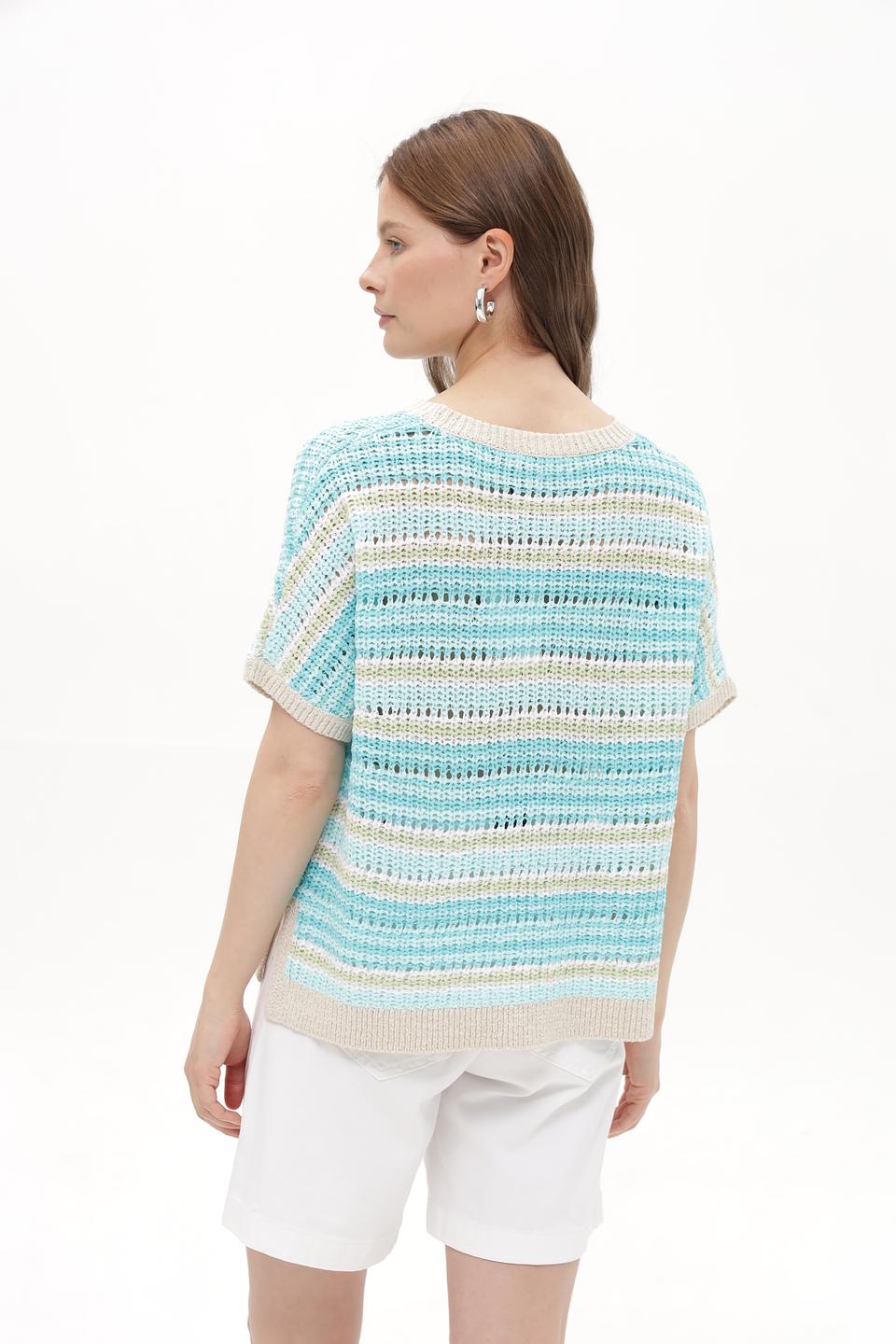 Пуловер Olsen в полоску бирюзовый