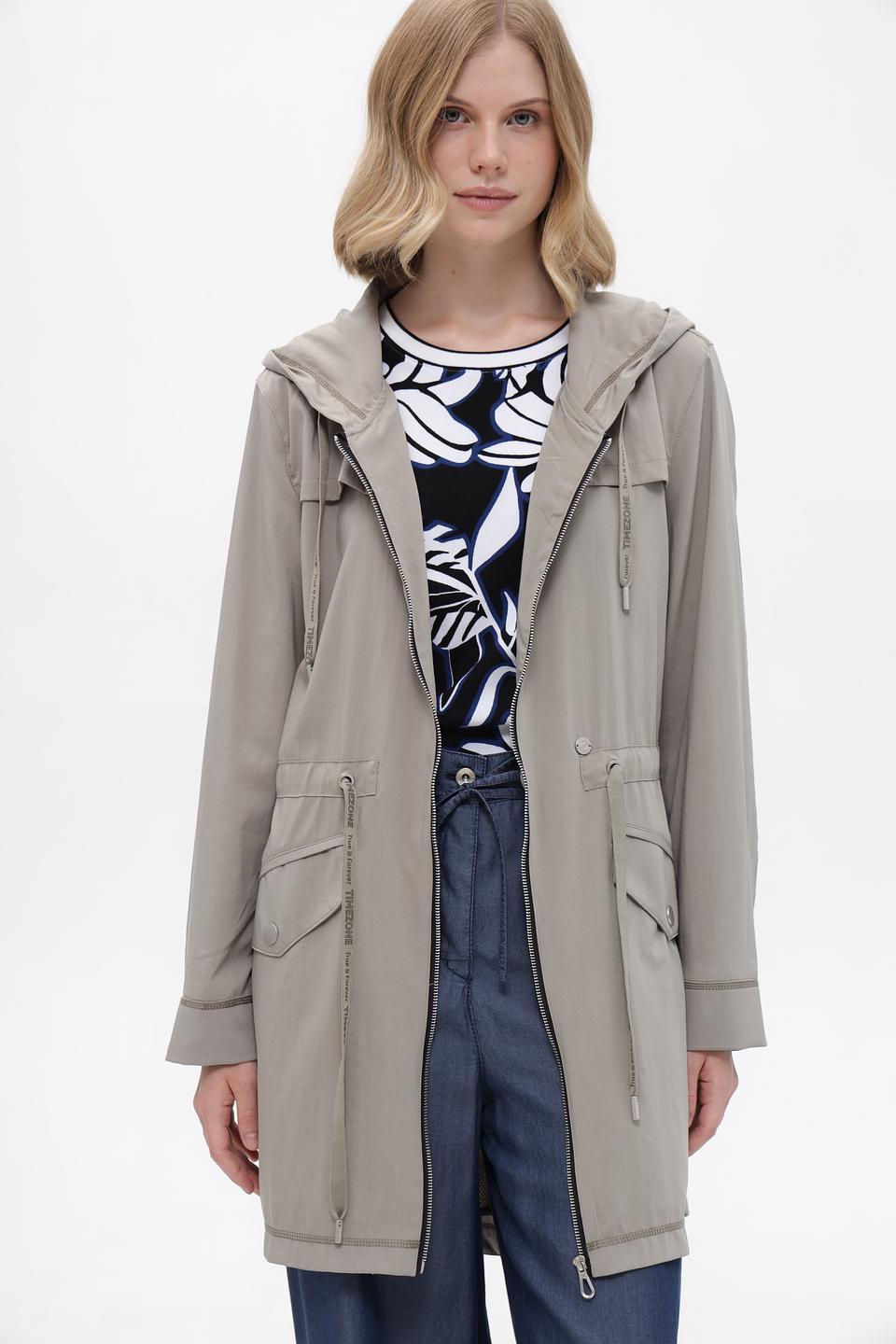 Плащ Time Zone с капюшоном, серо-бежевый