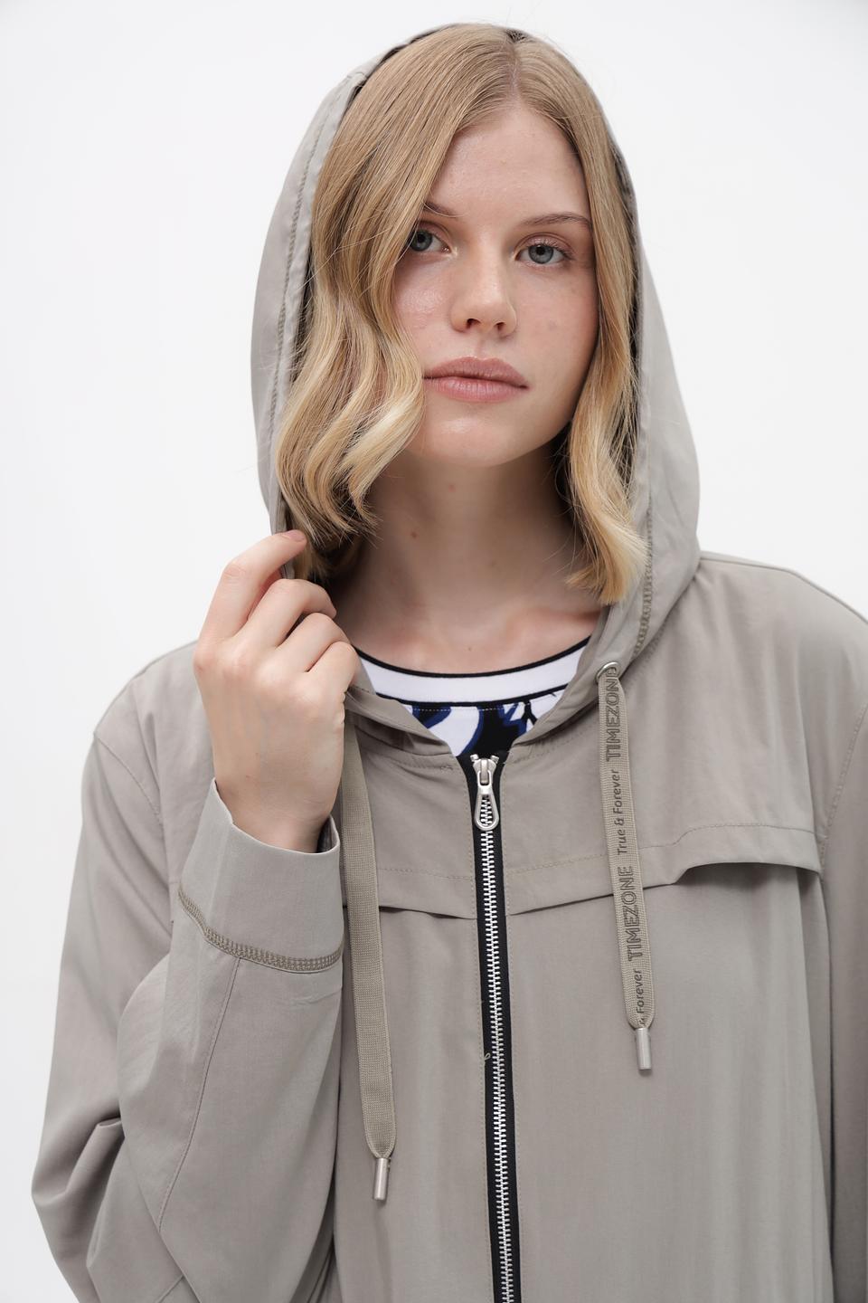 Плащ Time Zone с капюшоном, серо-бежевый
