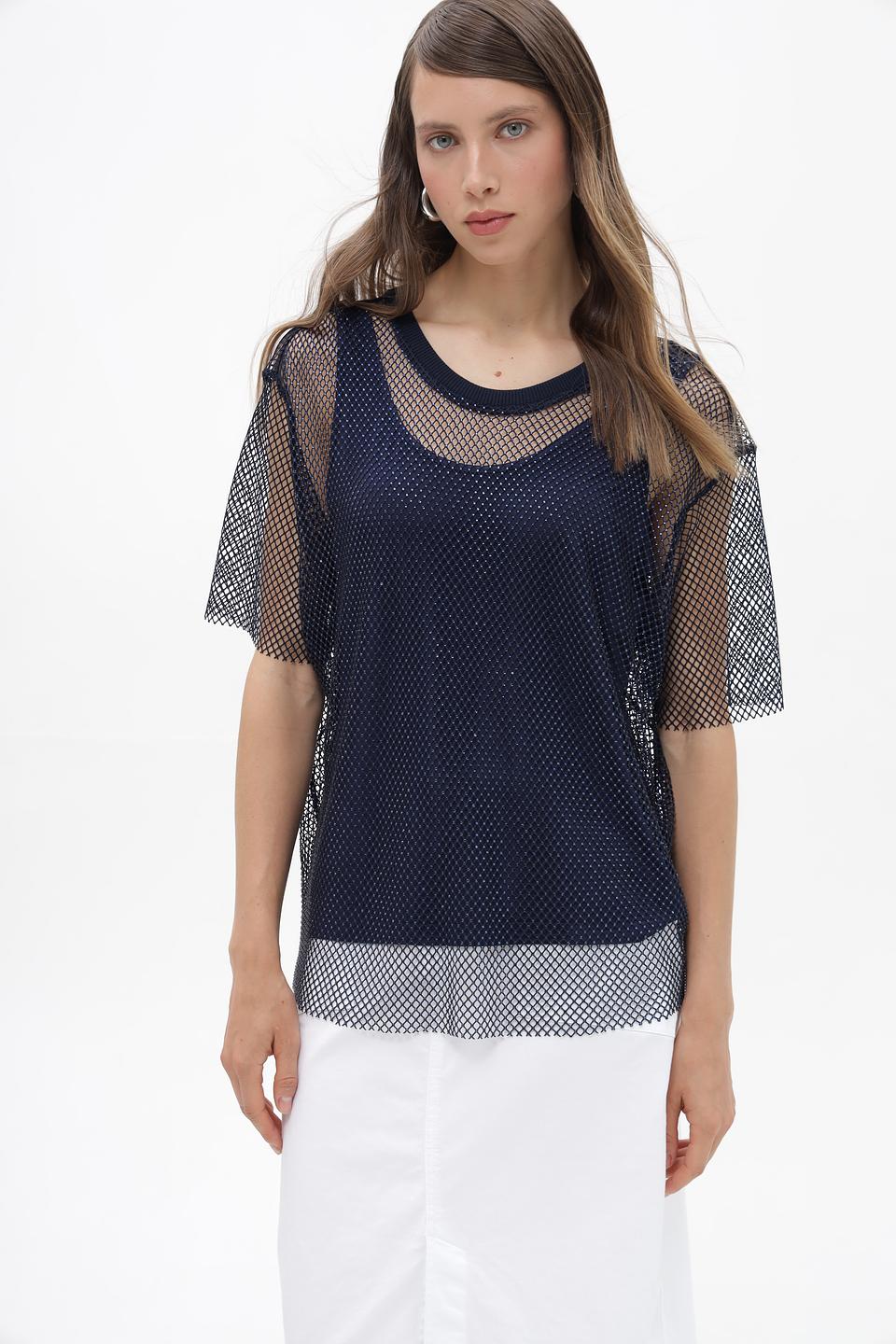 Блузка Lecomte сетчатая темно-синяя
