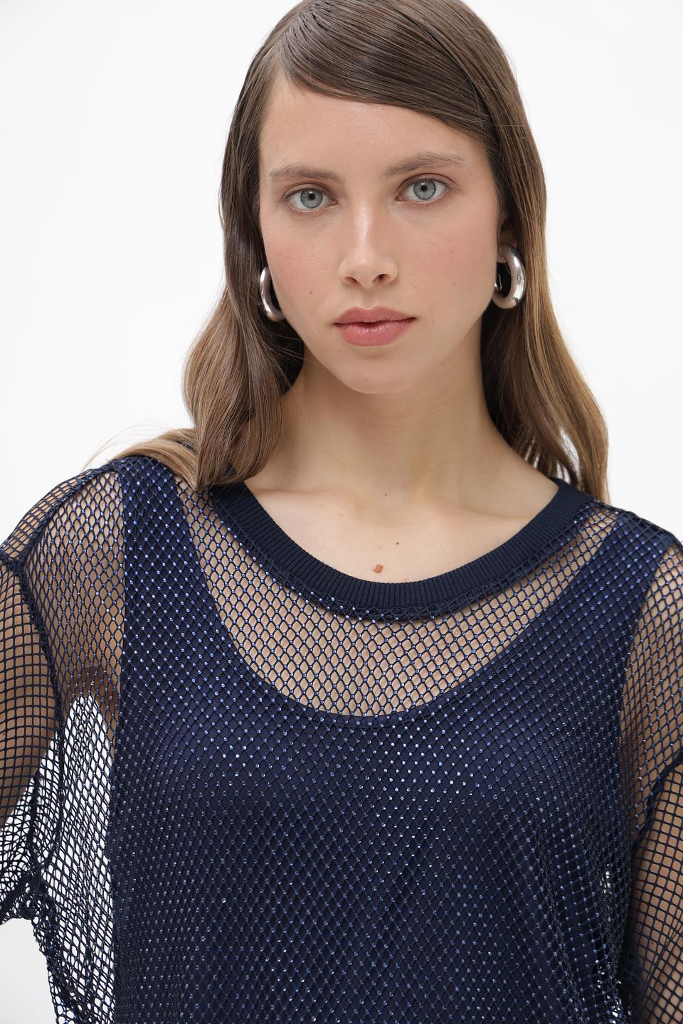 Блузка Lecomte сетчатая темно-синяя