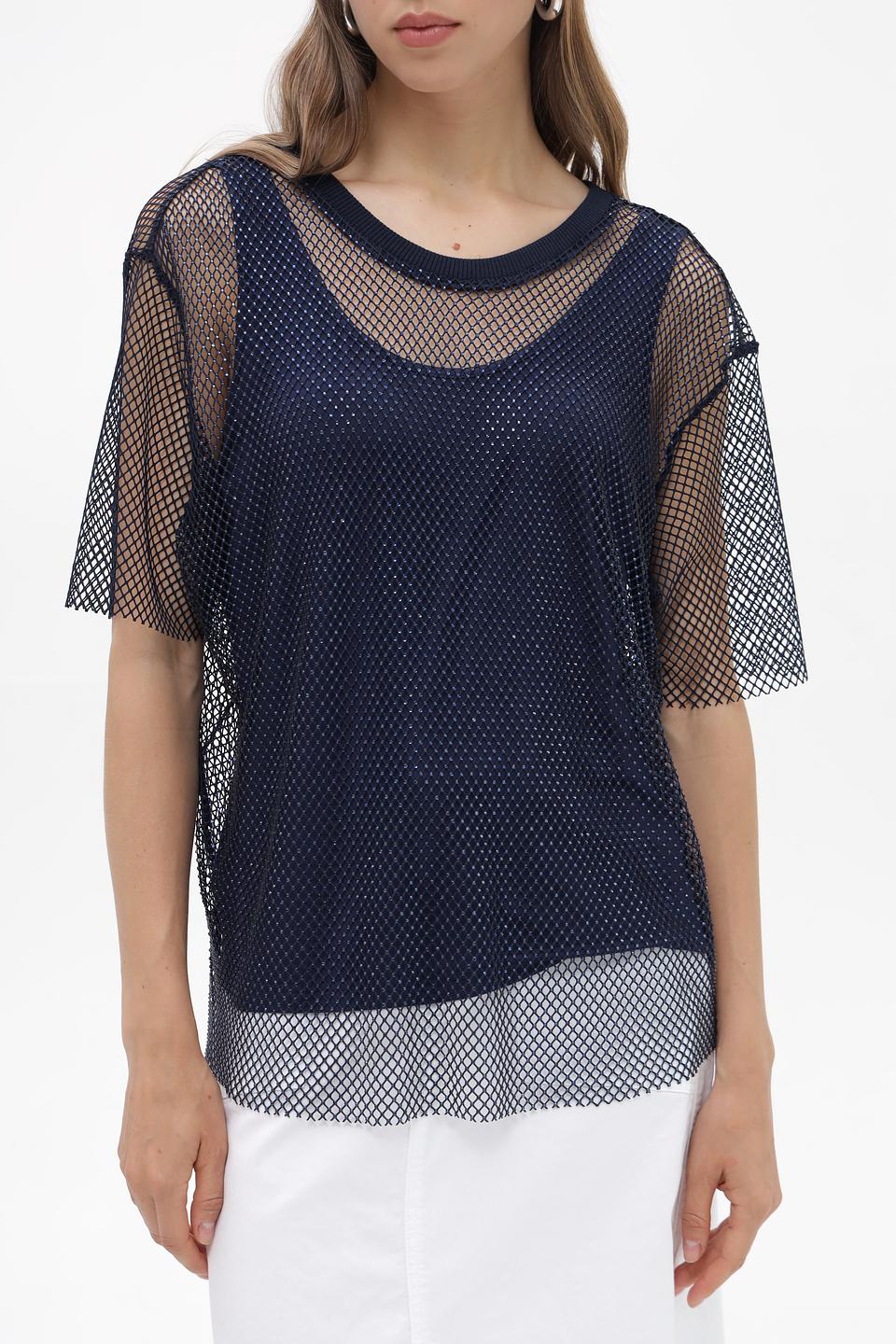 Блузка Lecomte сетчатая темно-синяя