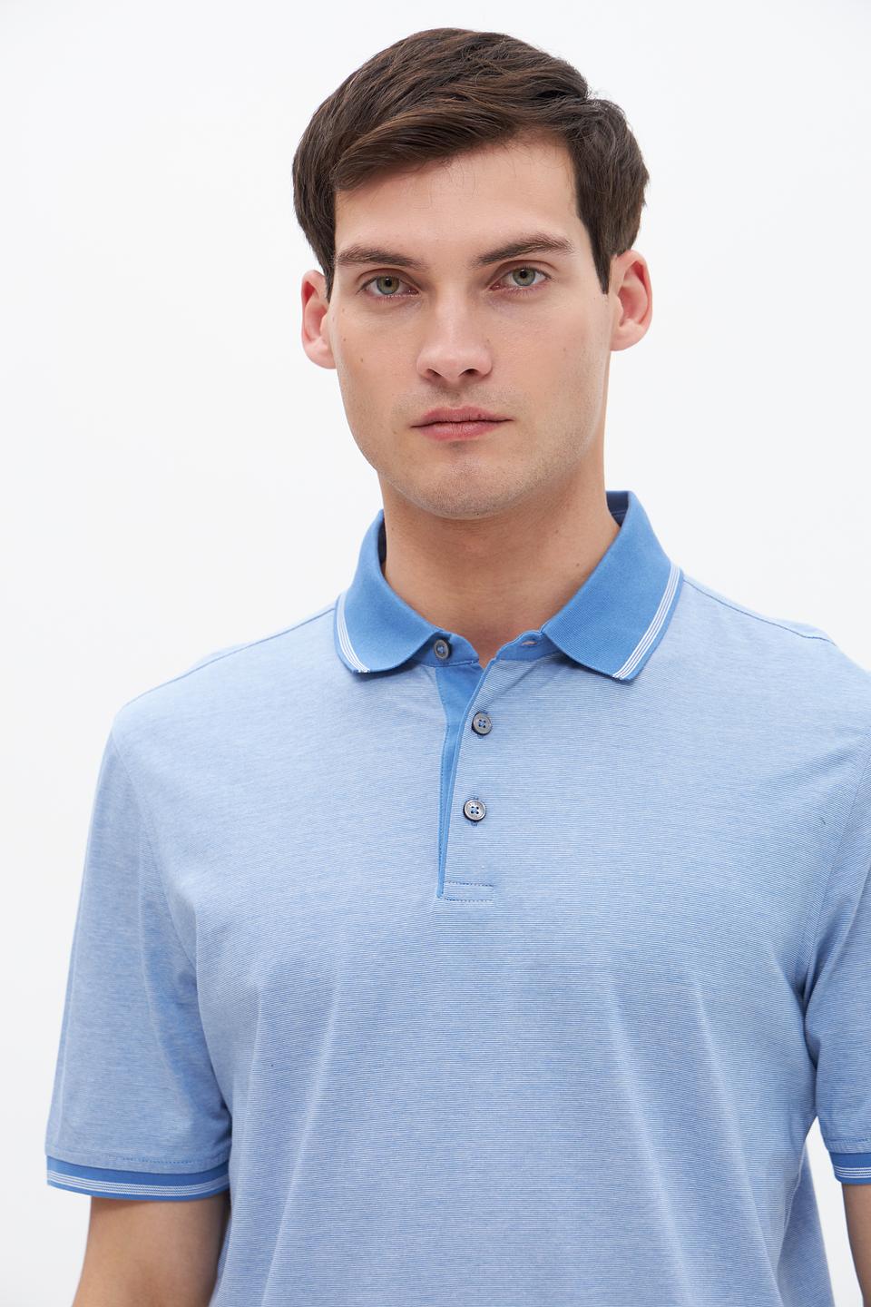 Поло Bugatti голубое с полоской