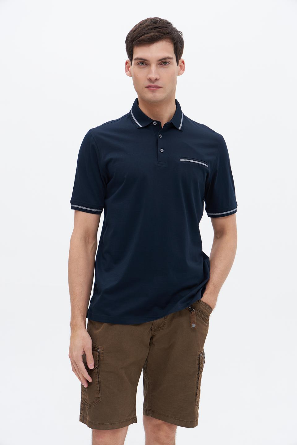 Поло Bugatti темно-синее с полоской