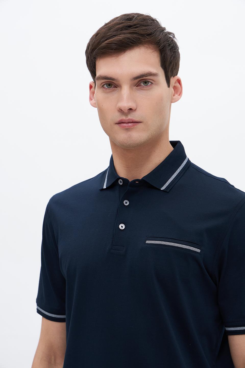 Поло Bugatti темно-синее с полоской
