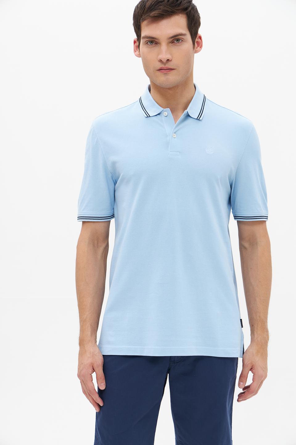 Поло Bugatti голубое с полоской