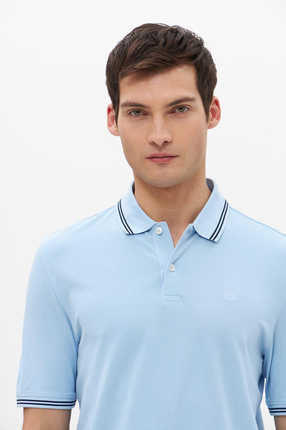 Поло Bugatti голубое с полоской