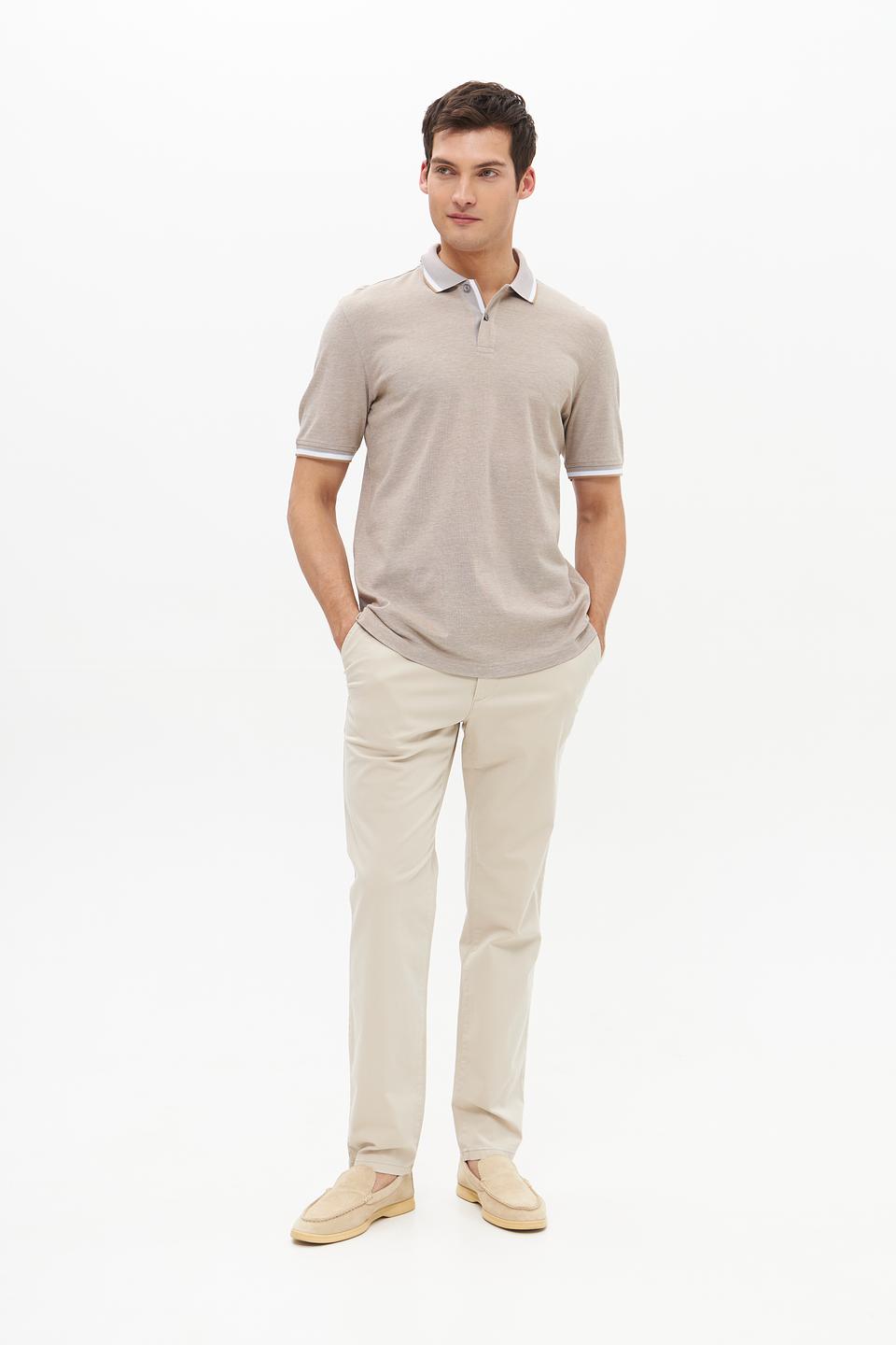 Поло Bugatti мужское бежевое с отделкой