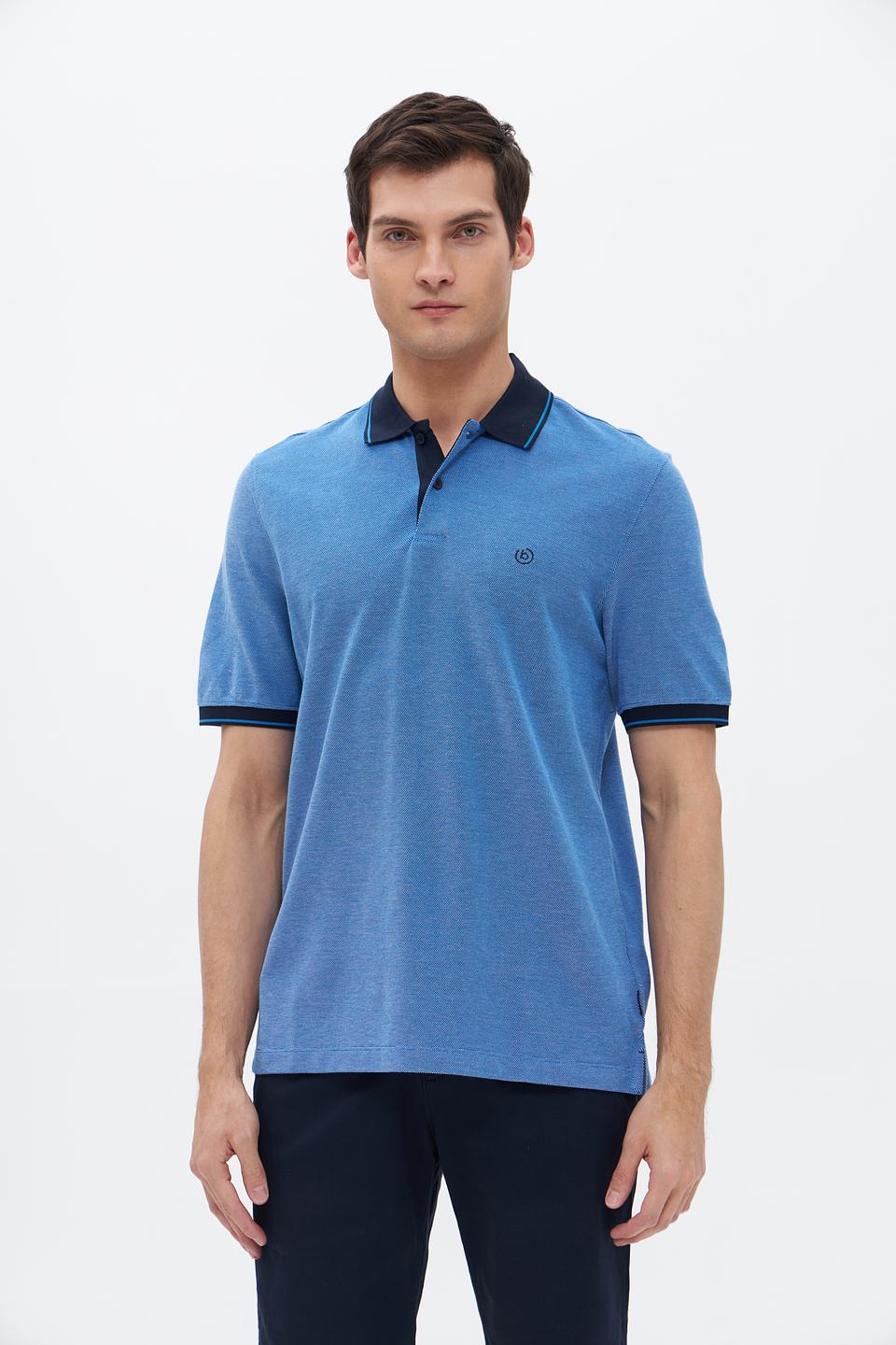 Поло Bugatti мужское голубое с тёмно-синим