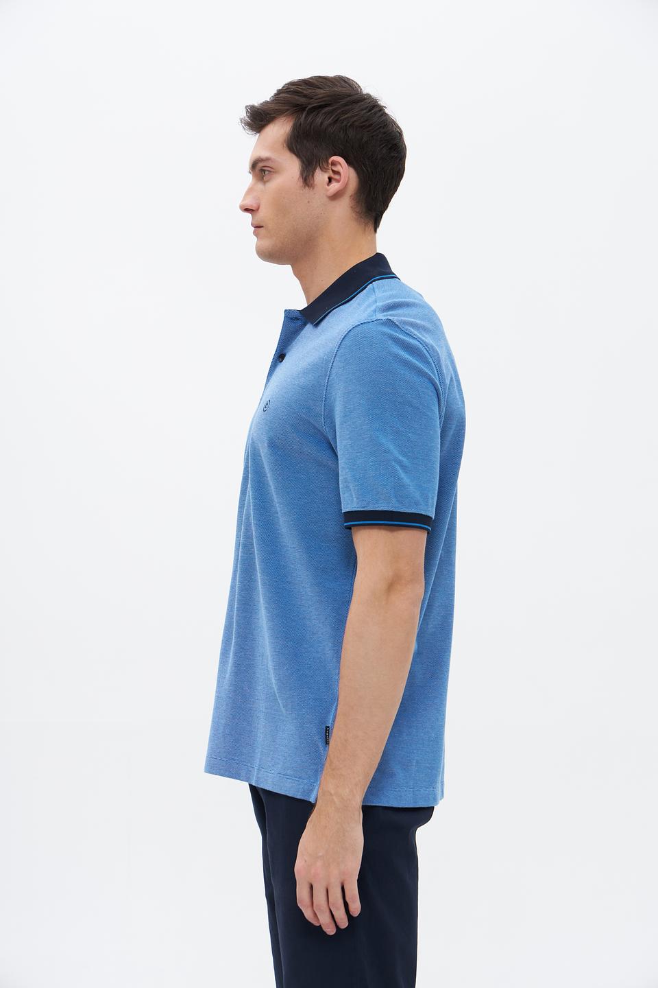 Поло Bugatti мужское голубое с тёмно-синим