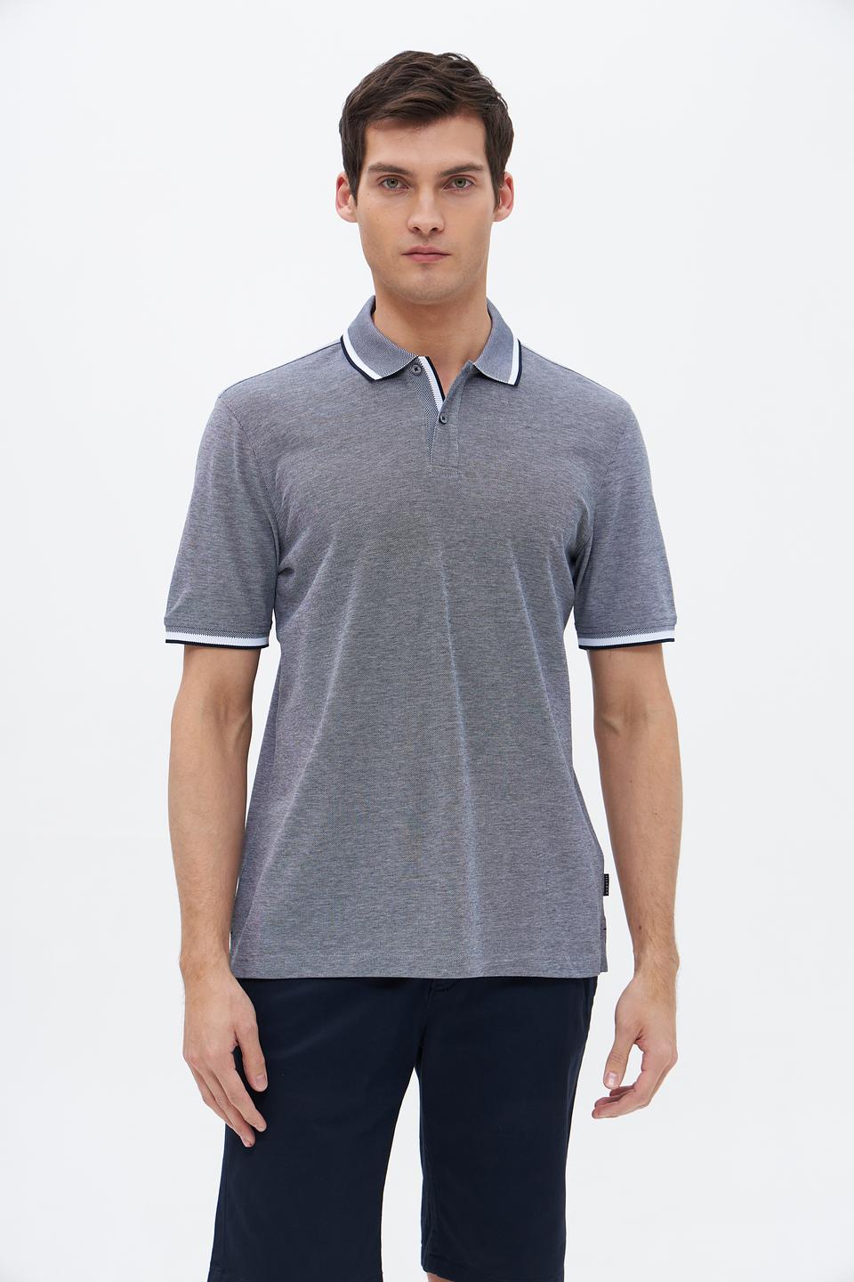 Поло Bugatti серое с белой отделкой