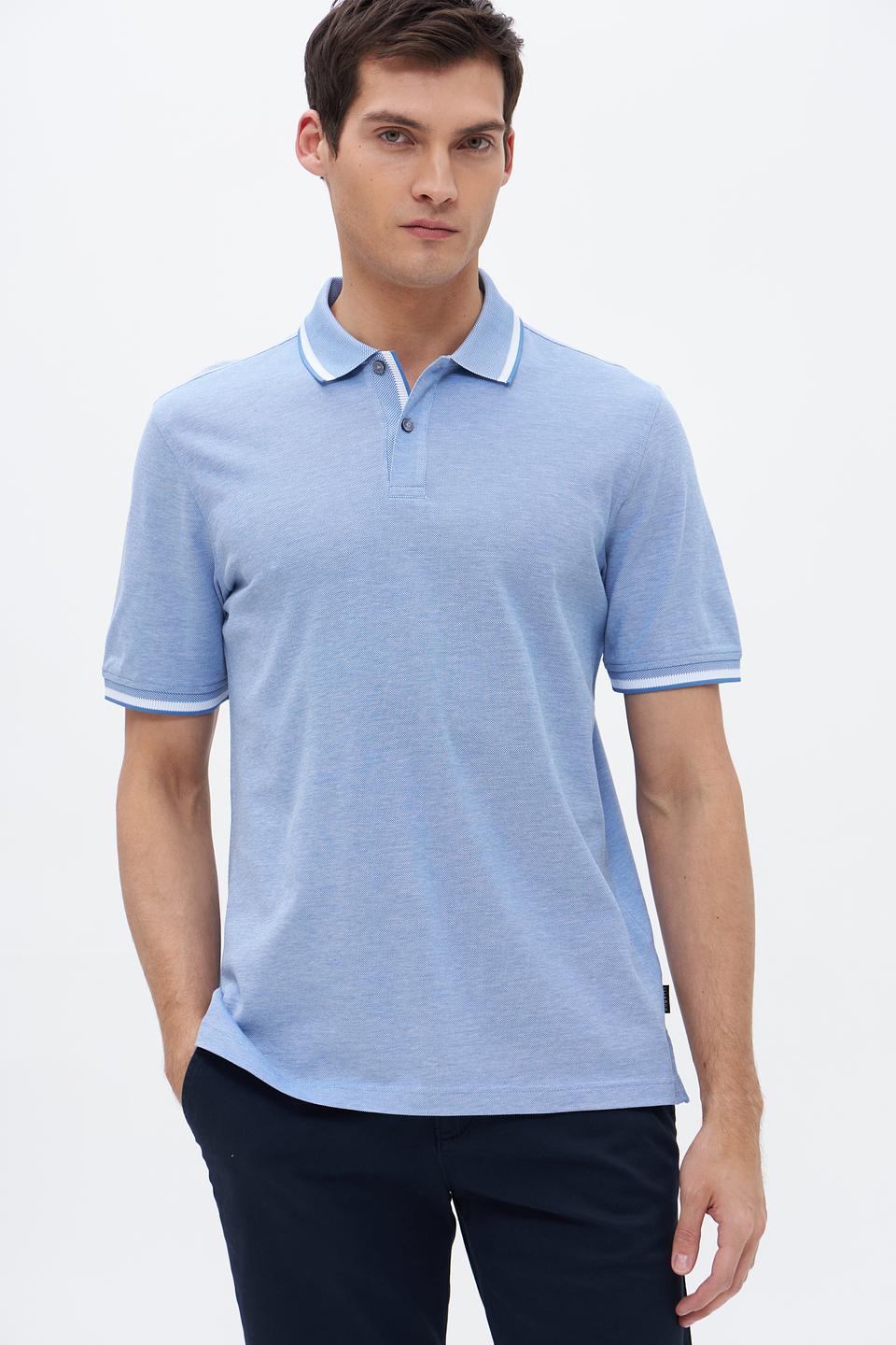 Поло Bugatti голубое с белой отделкой