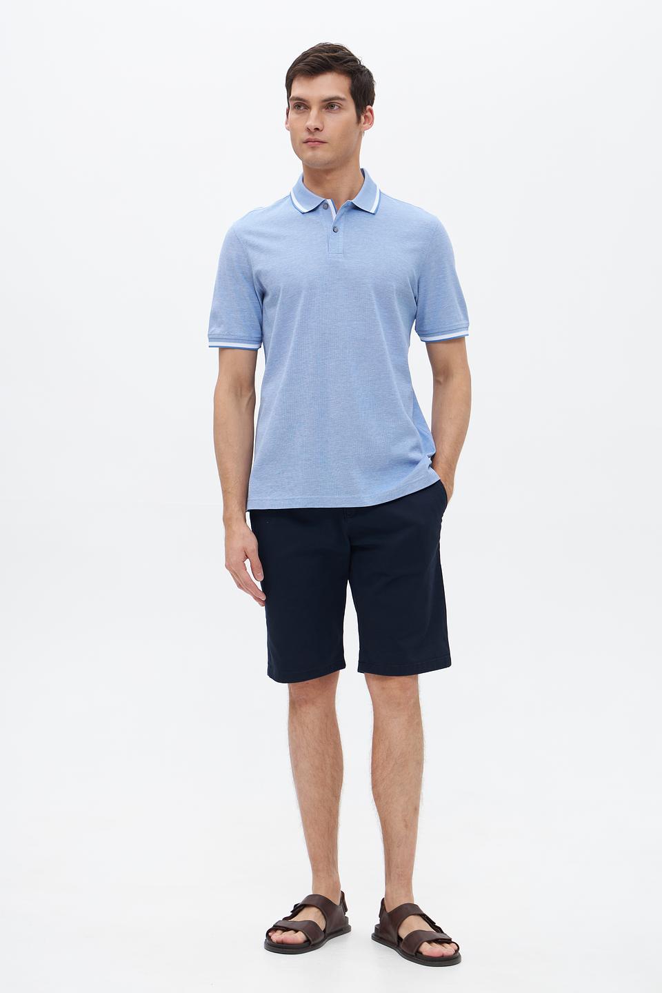 Поло Bugatti голубое с белой отделкой