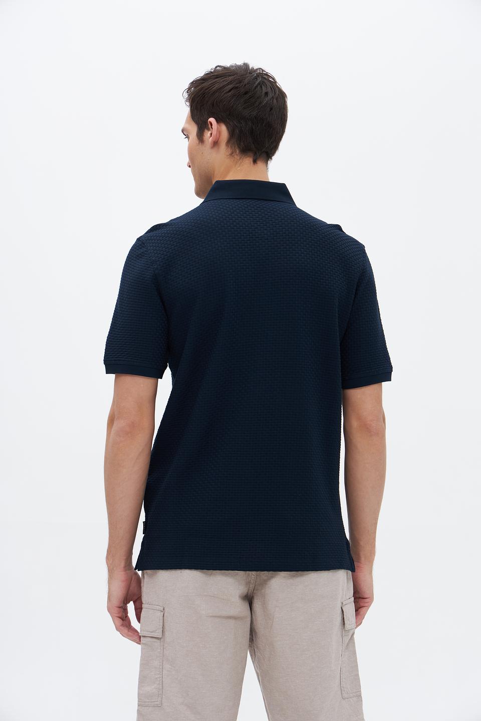 Поло Bugatti темно-синее с текстурой