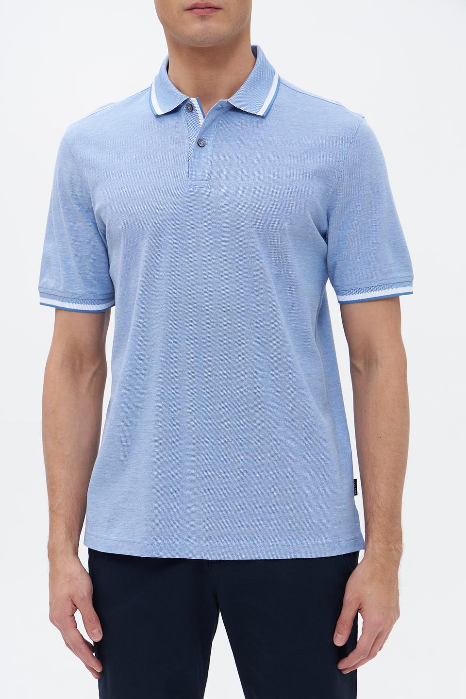 Поло Bugatti голубое с белой отделкой