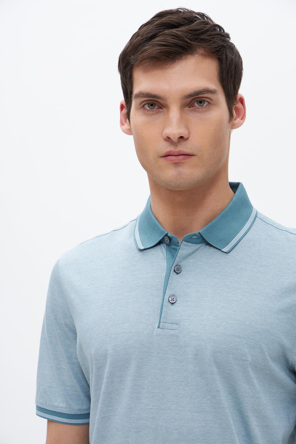 Поло Bugatti голубое с отделкой