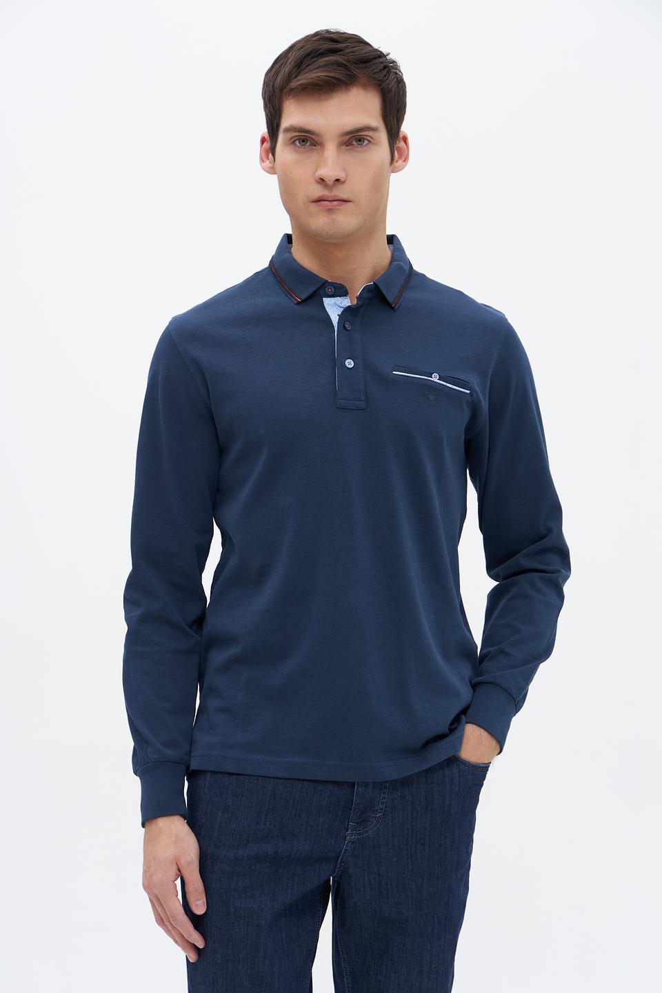 Поло Granchio с длинным рукавом синее