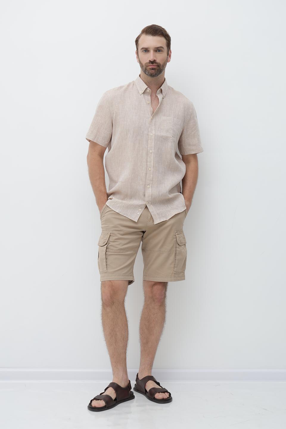 Рубашка кр Bugatti лен бежевый