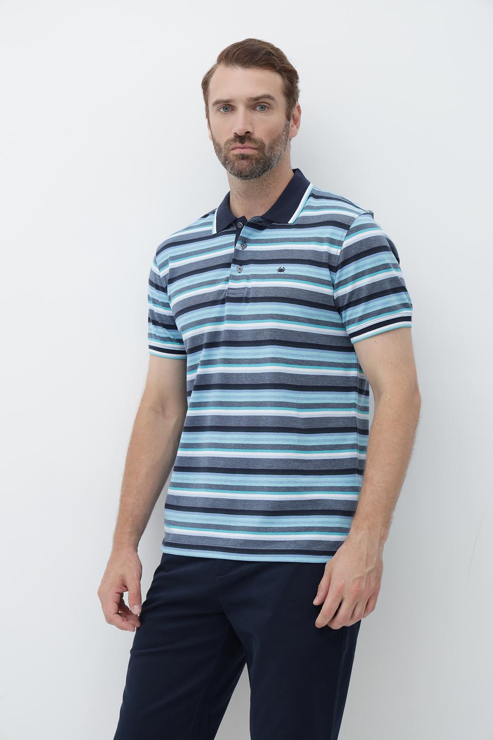 Поло Granchio в полоску синий